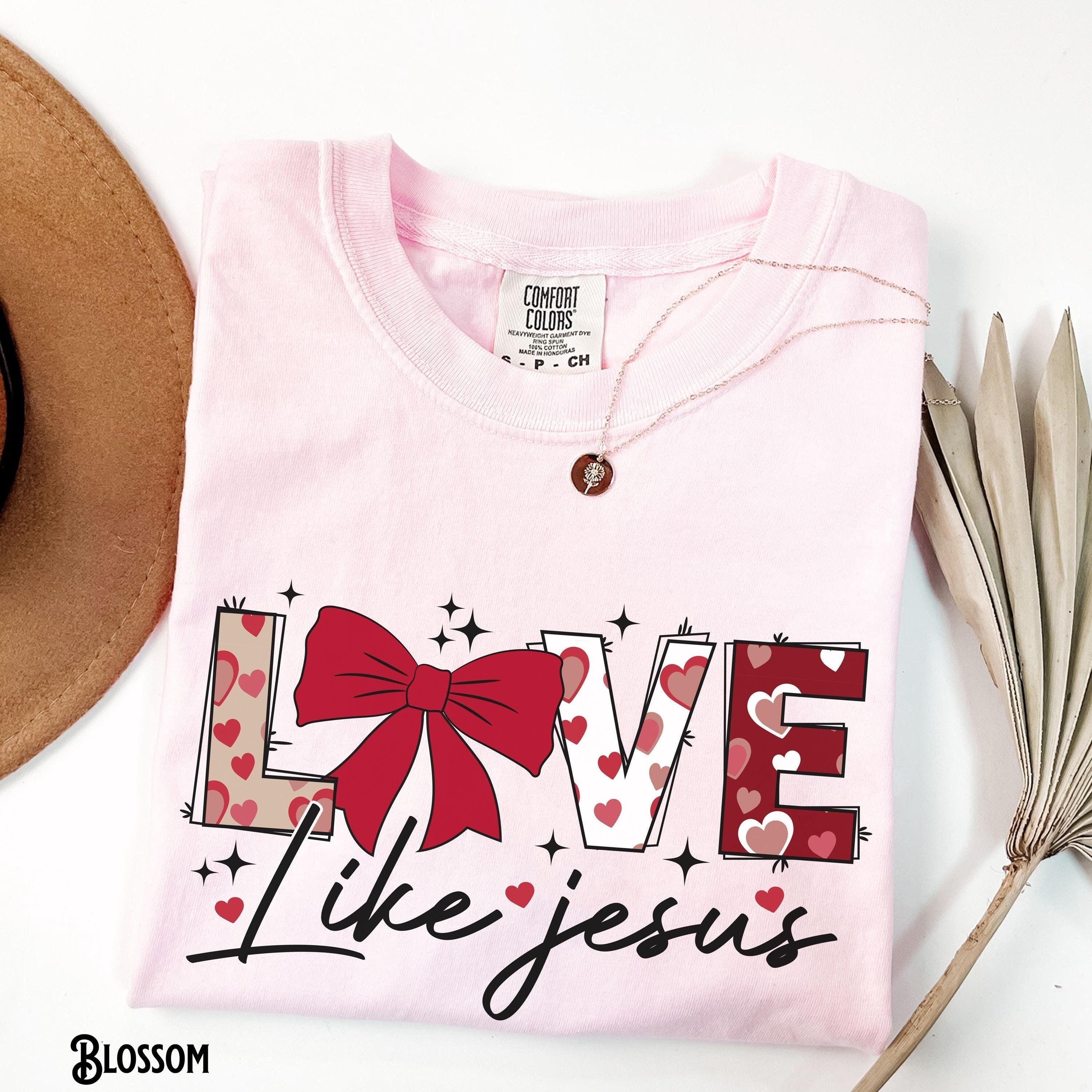 Christian Valentine T Shirt Bow Coquette Love Like Jesus Coquette Valentine39s Day Hearts Religious Faith Tee Gift Graphic Tee – Fan Favorite · High-Quality Print