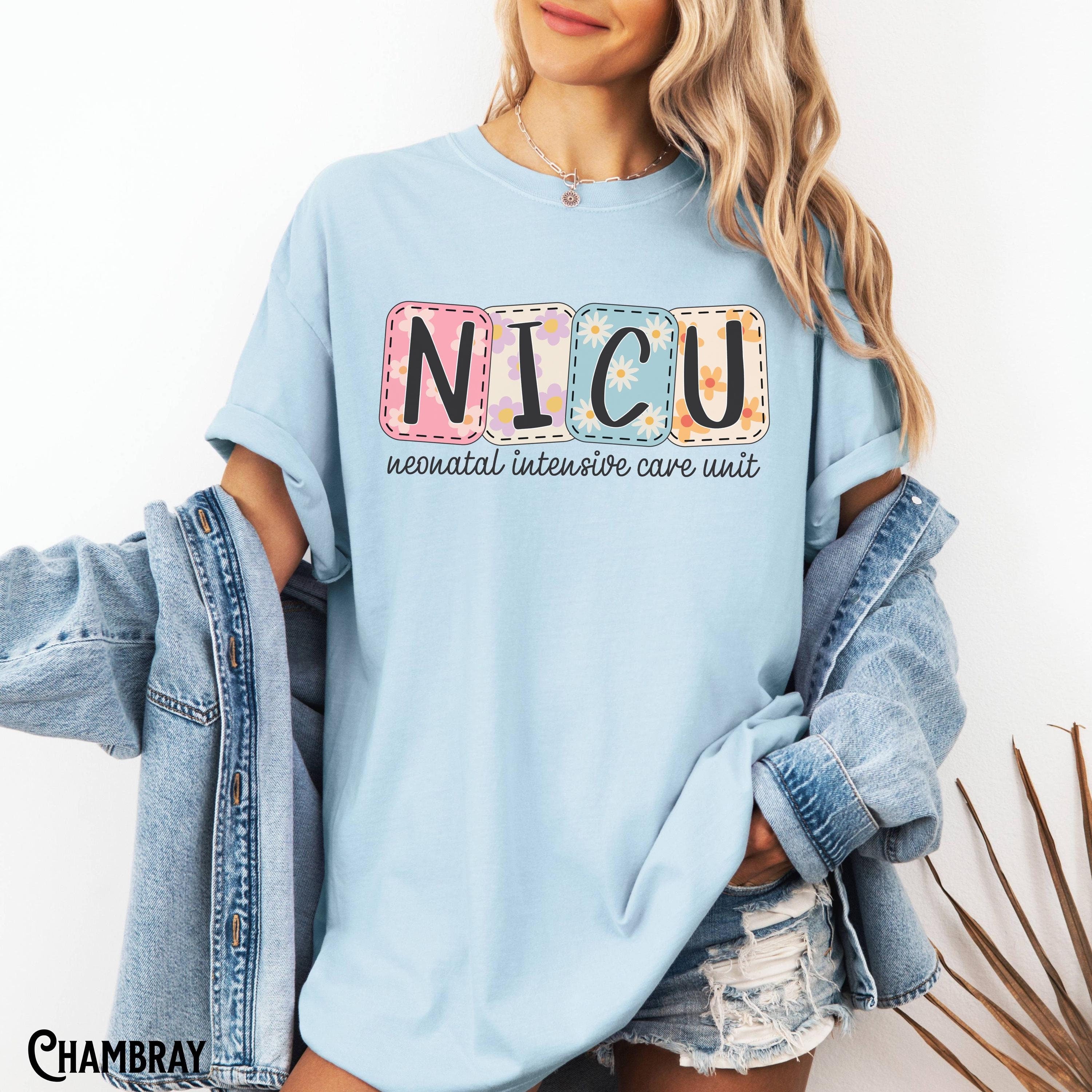 NICU Shirt Neonatal Intensive Care Unit Doctor Nurse Crew Floral Daisy Blocks Graduation Appreciation Gift Graphic Tee – Aesthetic Look · Trending Graphic Apparel