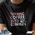Turning Coffee Into Code Cat Programmer T Shirt Funny Gift for Coders and Coffee Lovers Graphic Tee – Warm & Stylish · Perfect For Daily Wear