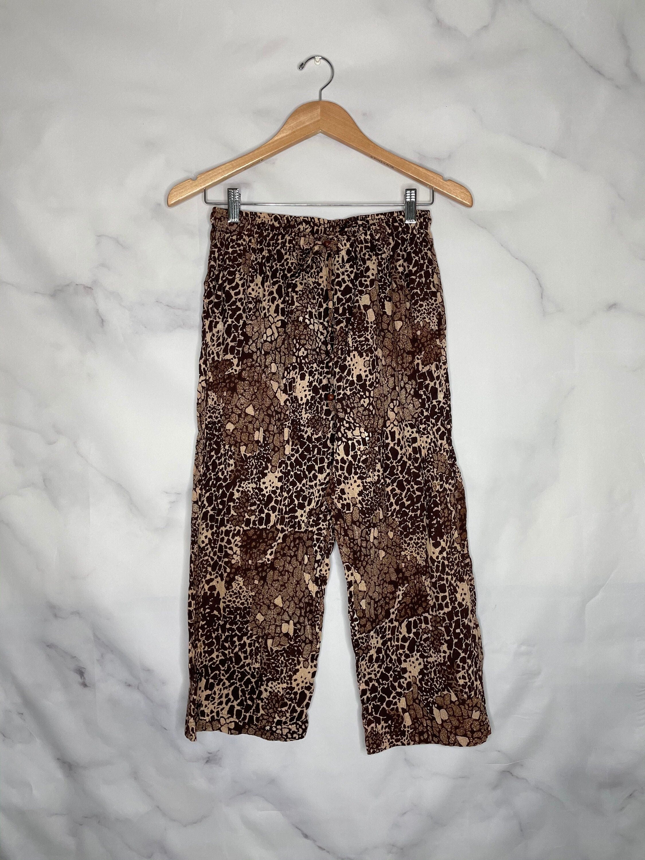 Vintage 80s Relaxed Fit Animal Print Cropped capri Pants Brown Safari Crop Palazzo Pant Giraffe Print Culotte 100 Cotton Graphic Tee – Fan Favorite · Trending Graphic Apparel