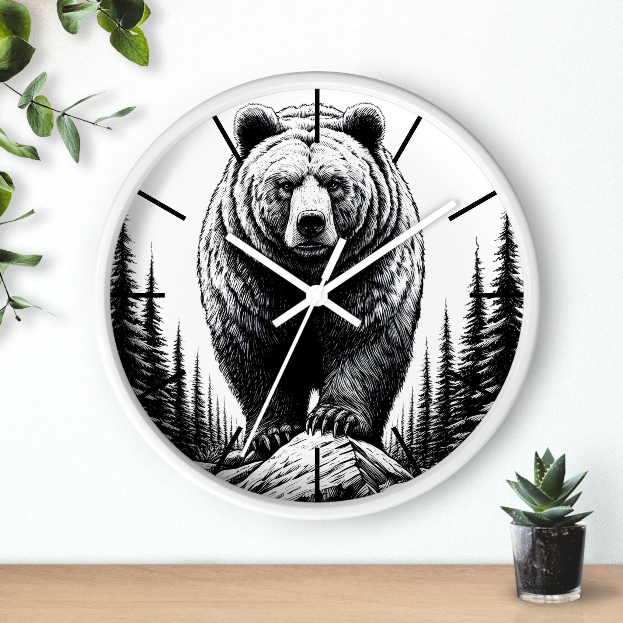 Grizzly Bear Wall Clock Wildlife Decor Rustic Cabin Clock Bear Lover Gift Nature Inspired Art Woodland Theme Home Decor Cabin RV Clock Graphic Tee – Feel-Good Design · Perfect For Daily Wear