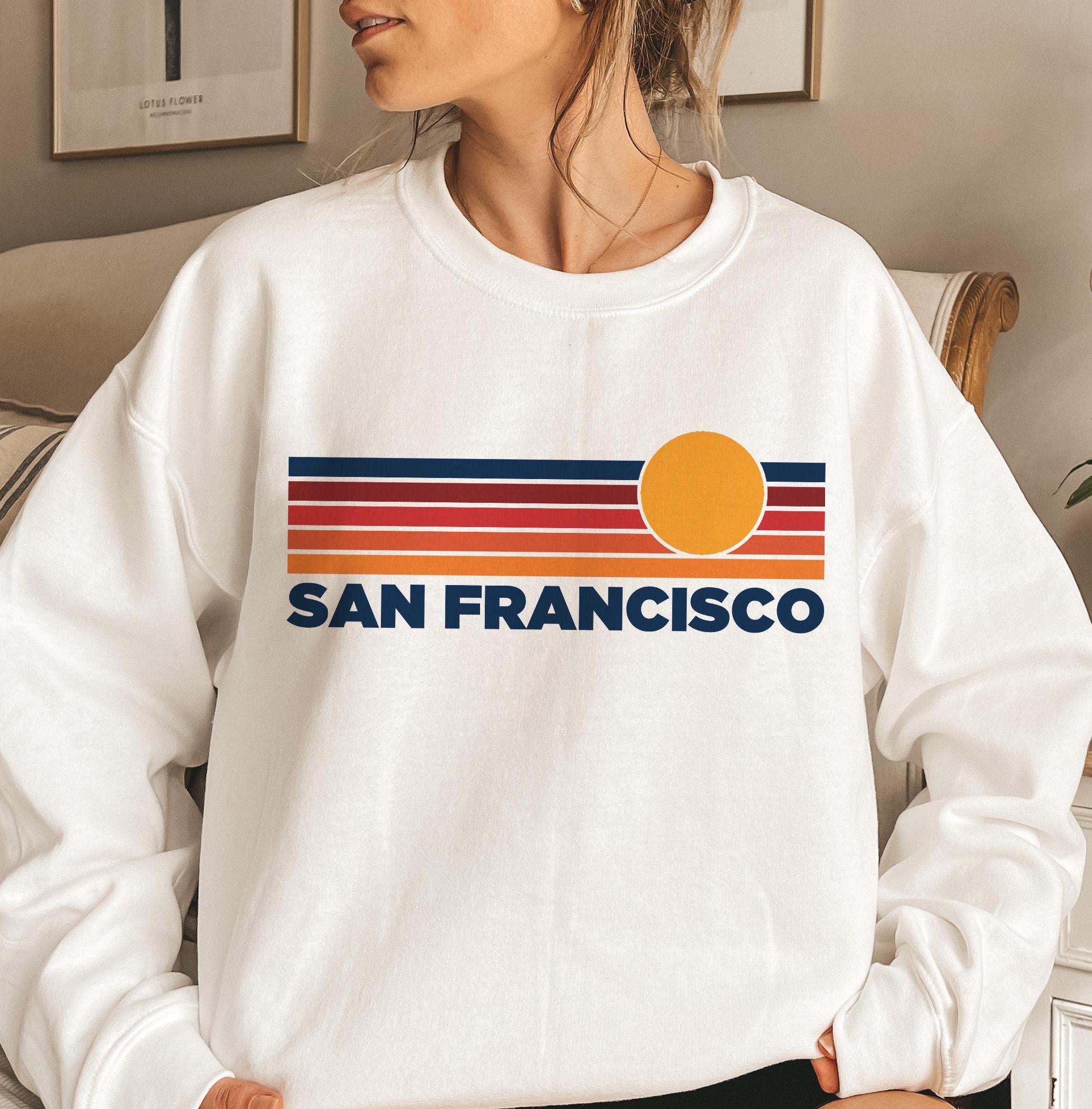 San Francisco California Sweatshirt Retro Sun Unisex San Francisco Vintage Inspired Warm Pullover Jumper Personalization Available Sweatshirt – Soft Feel · High-Quality Print