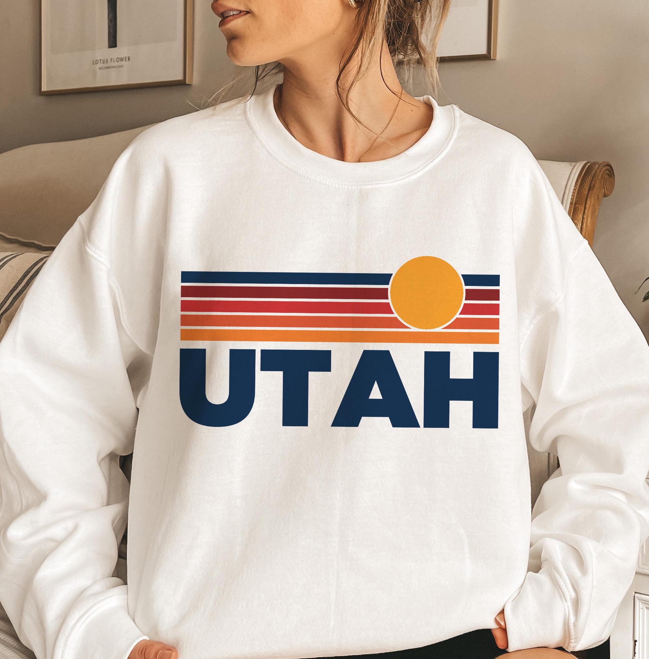 Utah Sweatshirt Retro Sun Unisex Vintage Utah Inspired Warm Pullover Jumper Personalization Available Sweatshirt – Easygoing Wear · Great Gift For Fans