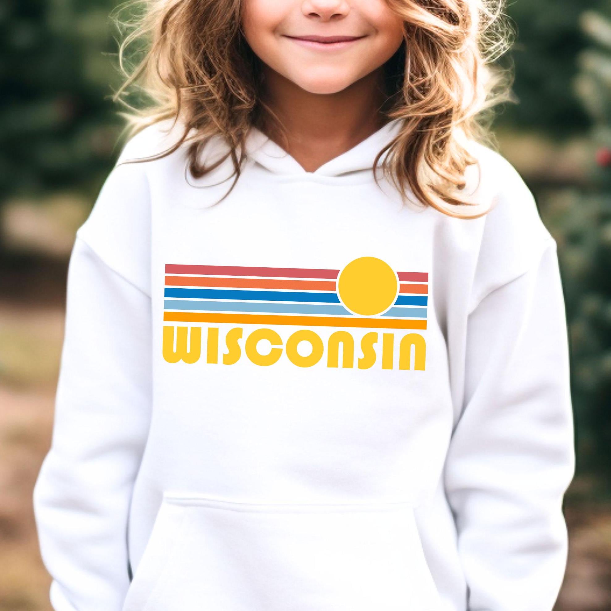 Wisconsin Youth Hoodie Retro Sunrise Wisconsin Youth Sweatshirt Personalization Available Hoodie – Aesthetic Look · Trending Graphic Apparel