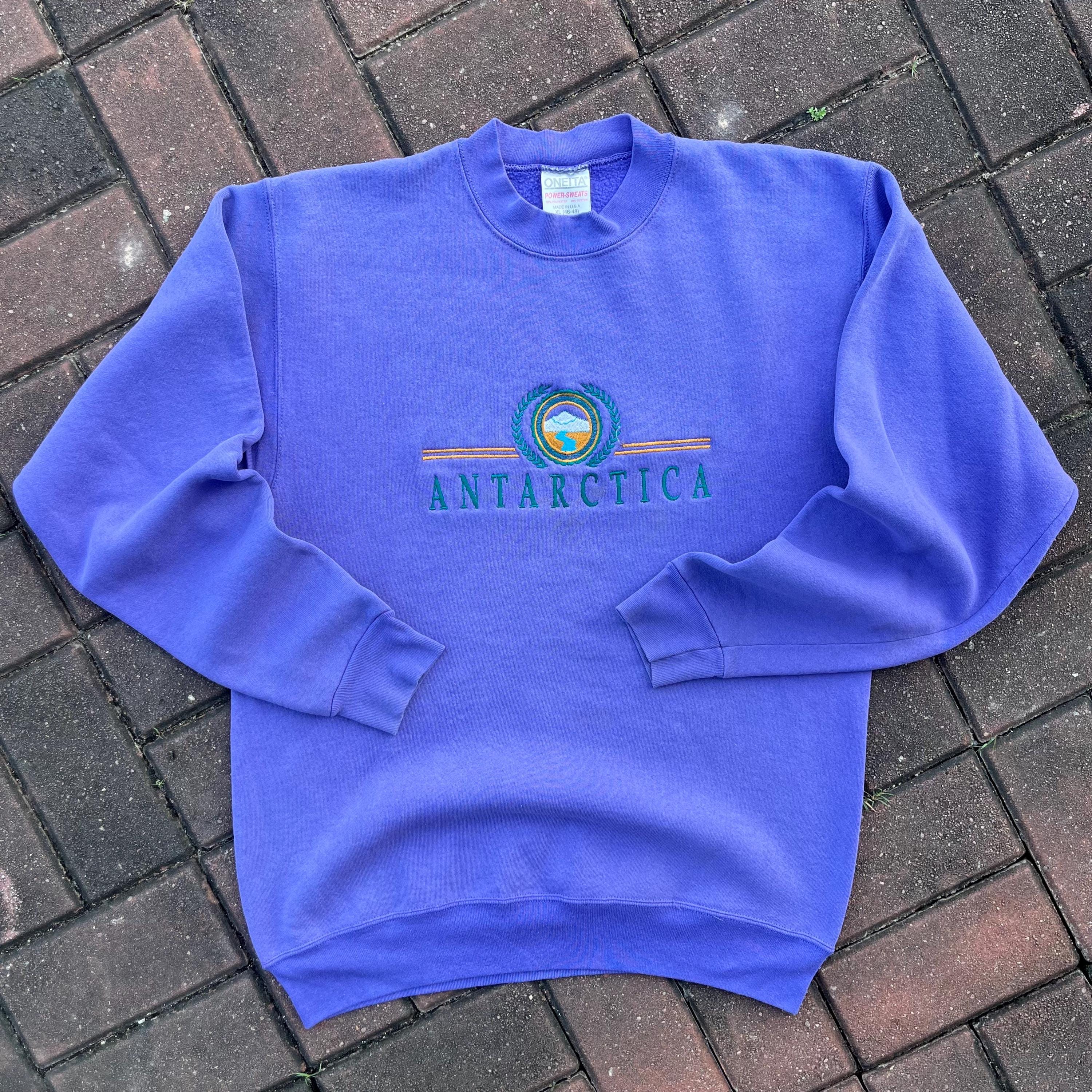 Vintage 90s Oneita Tag Antartica Spellout Big Logo Embroidered Sweatshirt Crewneck Pullover Sweater Antartica Colour Purple Size X Large Sweatshirt – Warm & Stylish · Must-Have Style