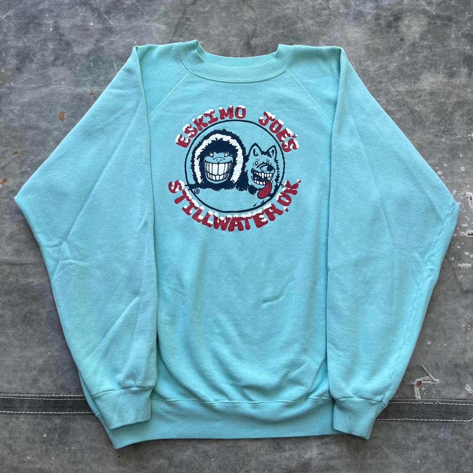 Vintage 80s Eskimoo Joes Light Turquoise Oklahoma Sweatshirt Sweatshirt – Soft Feel · High-Quality Print