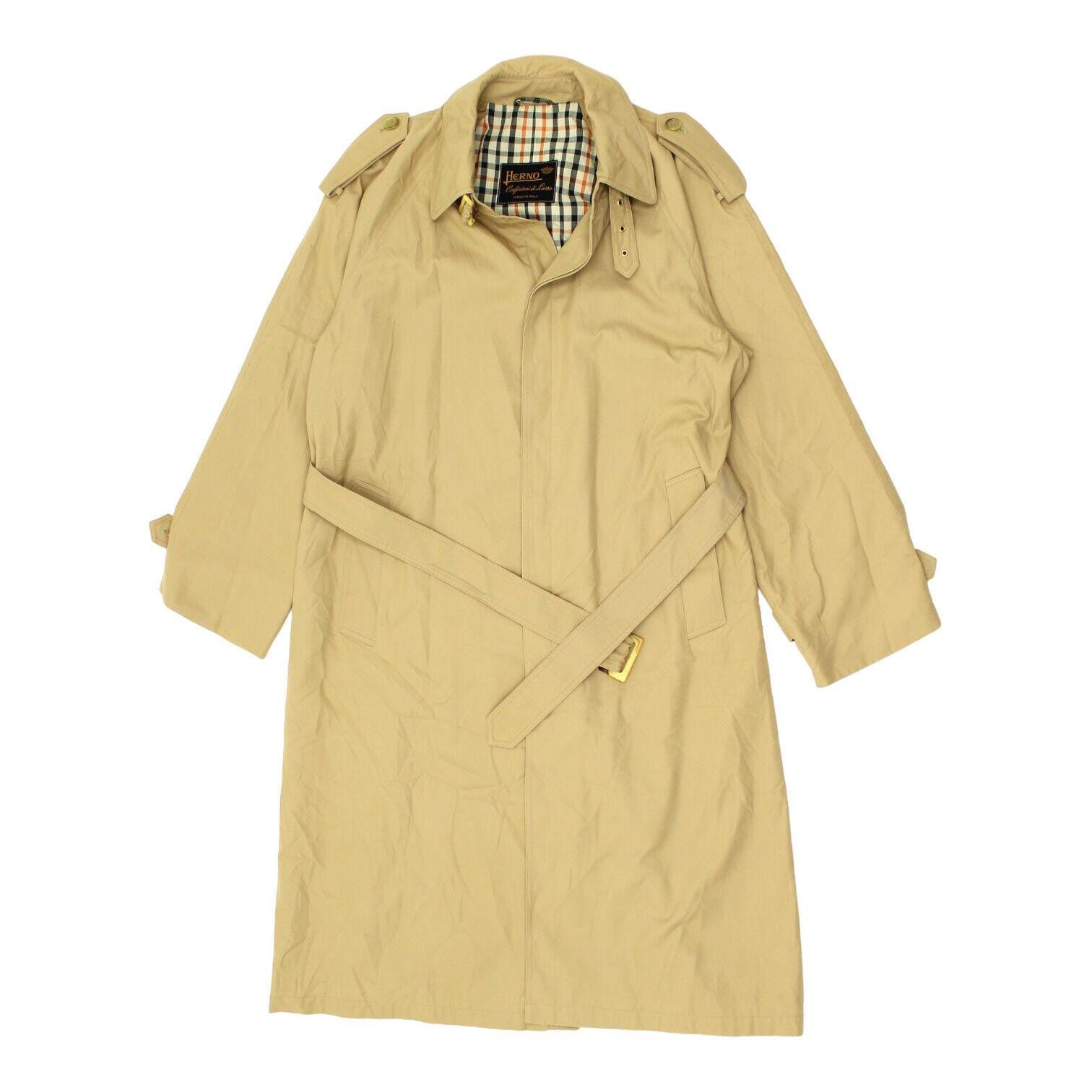 Herno Womens Long Beige Overcoat Vintage High End Designer Trench Coat VTG Graphic Tee – Warm & Stylish · Great Gift For Fans