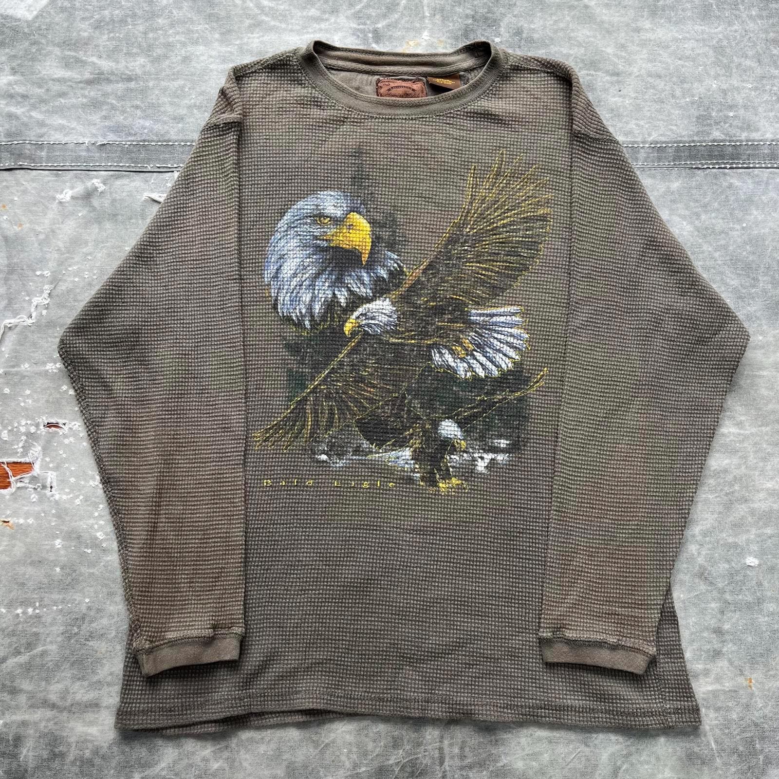 Vintage Y2K Olive Green Bald Eagle Nature Thermal Shirt Graphic Tee – Fan Favorite · Top Pick For Any Outfit