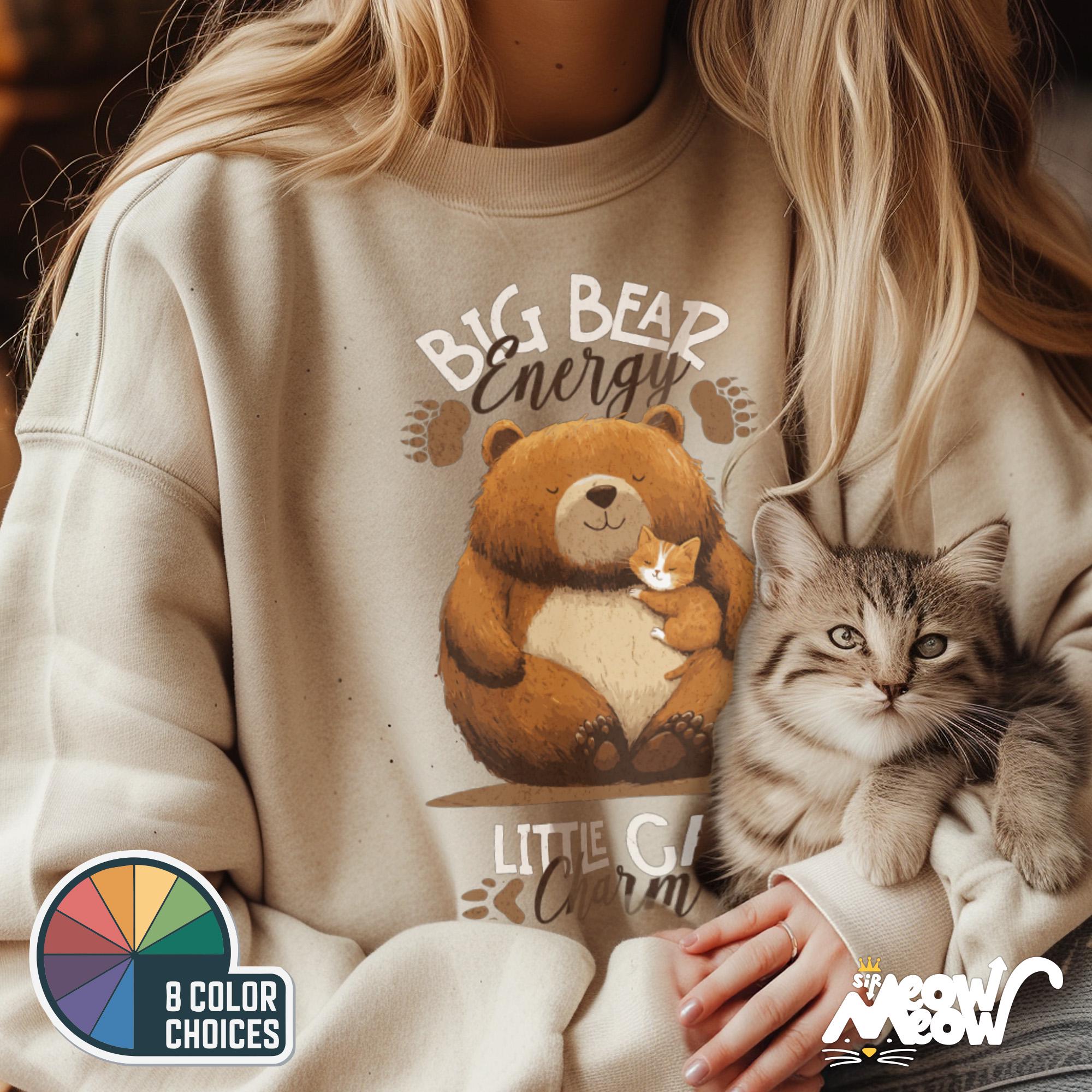 Cute Bear and Cat Sweatshirt Big Bear Energy Little Cat Charm Cozy Unisex Animal Lover Sweater Sweatshirt – Premium Graphic · Perfect For Daily Wear