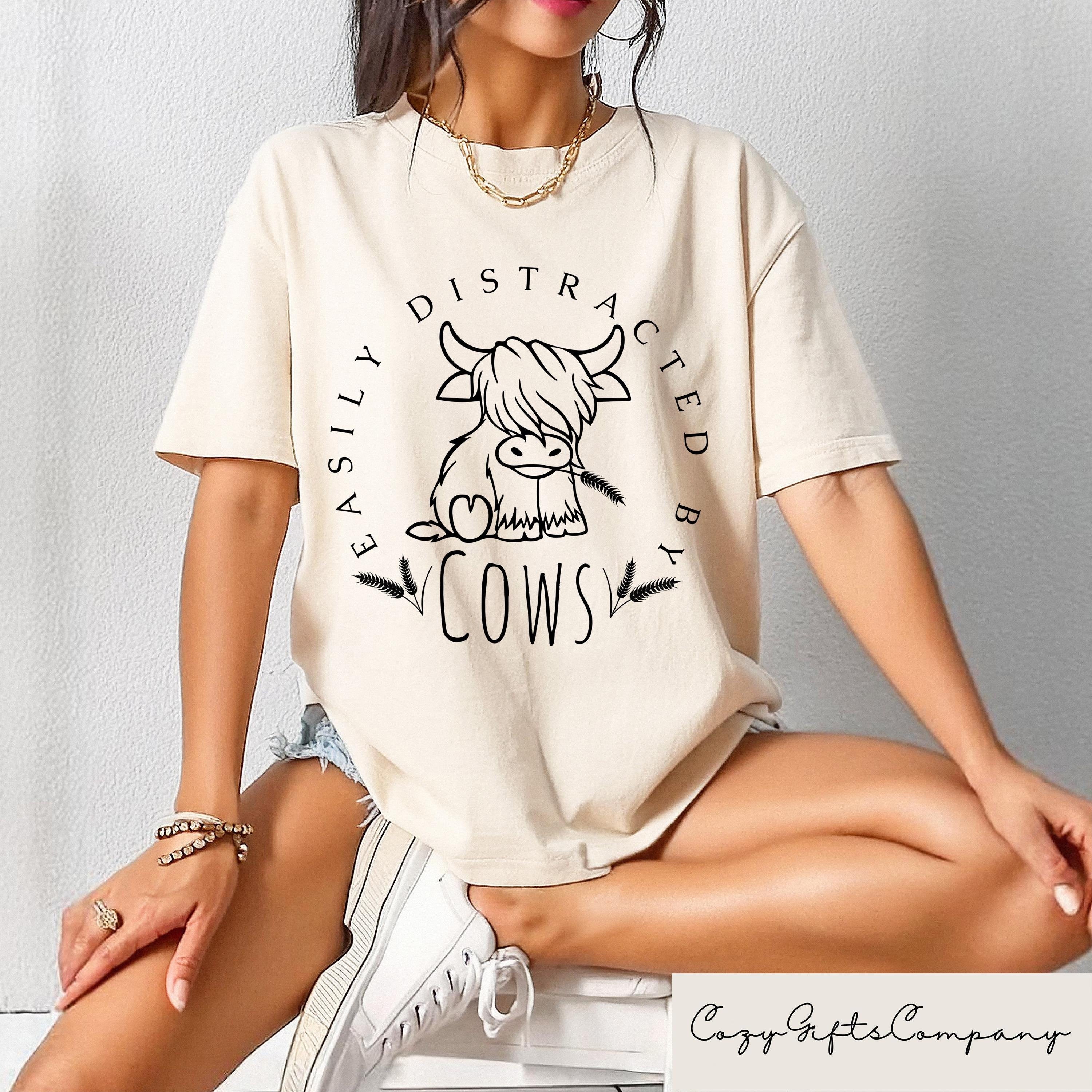 Easily Distracted By Cows Shirt Cow Sweatshirt Funny Cow Sweater Farm Love Pullover Farm Animal Tshirt Cute Humorous Cow Quote Crewneck Sweatshirt – Soft Feel · Perfect For Daily Wear
