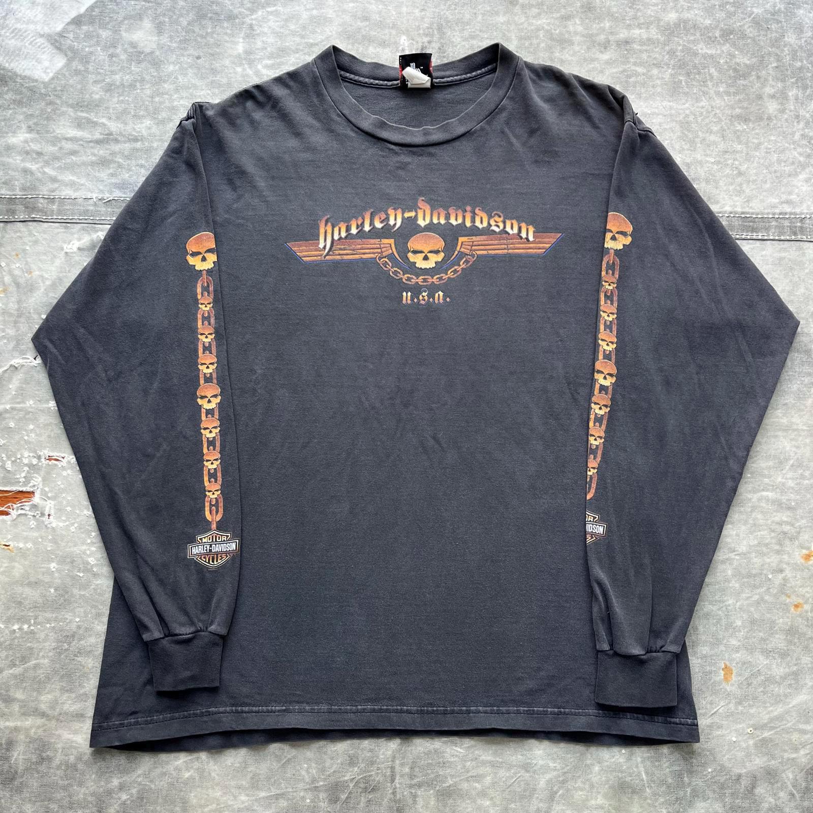 Vintage Y2K Rare Harley Davidson Kuwait Skulls Chains Shirt Graphic Tee – Cozy Vibes · Must-Have Style