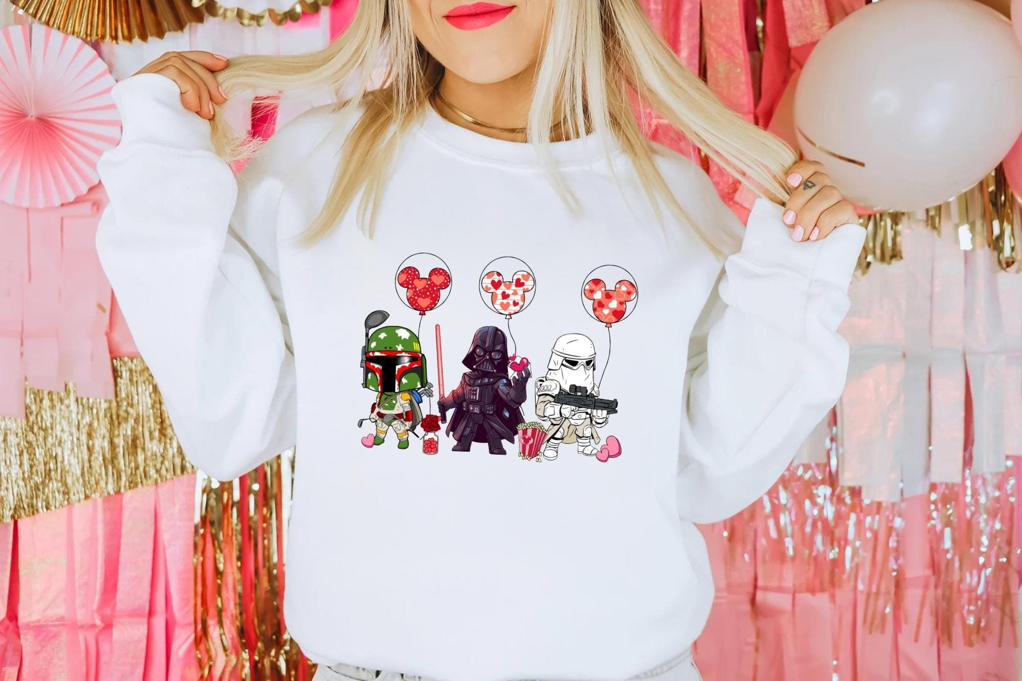 Star Wars Characters Valentine39s Day T shirt Darth Vader Boba Fett Stormtrooper Love Balloons Sweatshirt Star Wars Characters Love Hoodie Hoodie – Feel-Good Design · Great Gift For Fans