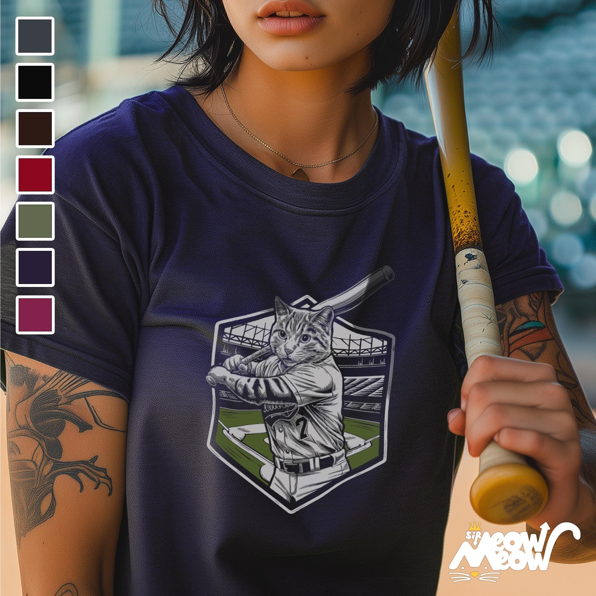 Softball Cat T Shirt Funny Baseball Cat Graphic Tee Gift for Sports Cat Lovers Quirky Animal Apparel Graphic Tee – Easygoing Wear · Top Pick For Any Outfit