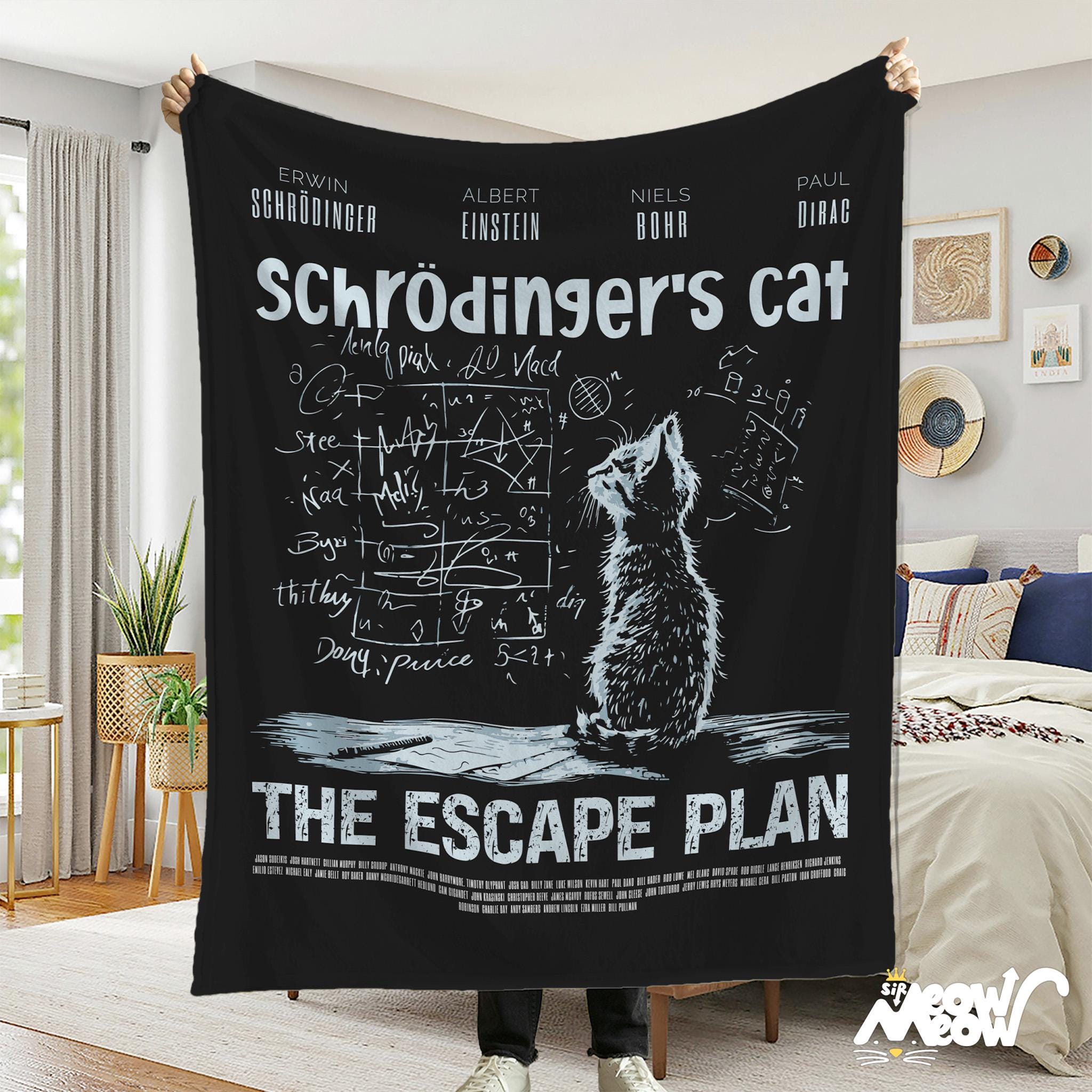 Schrdingers Cat Velveteen Plush Blanket The Escape Plan Cozy Science Themed Throw Perfect Cat Science Lover Gift Graphic Tee – Everyday Comfort · Trending Graphic Apparel
