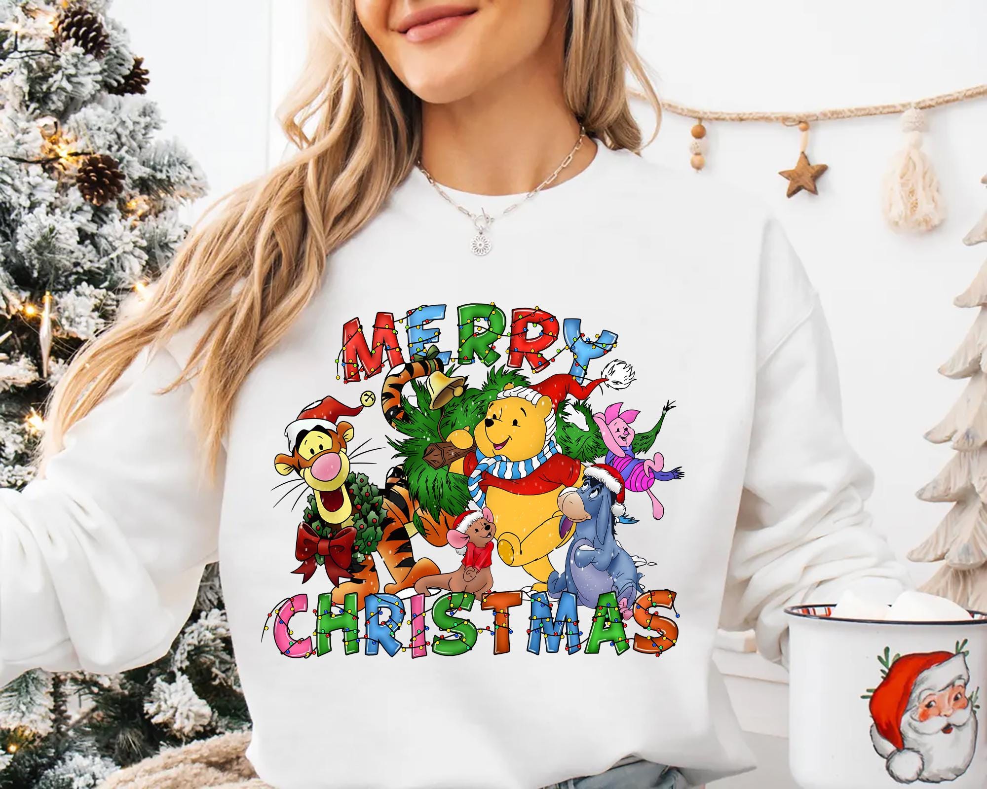 Winnie the Pooh Merry Christmas Shirt Holiday Tee with Pooh Tigger Piglet and Eeyore Tshirt or Sweatshirt Gift for Disney and Holiday Lovers Sweatshirt – Fan Favorite · High-Quality Print