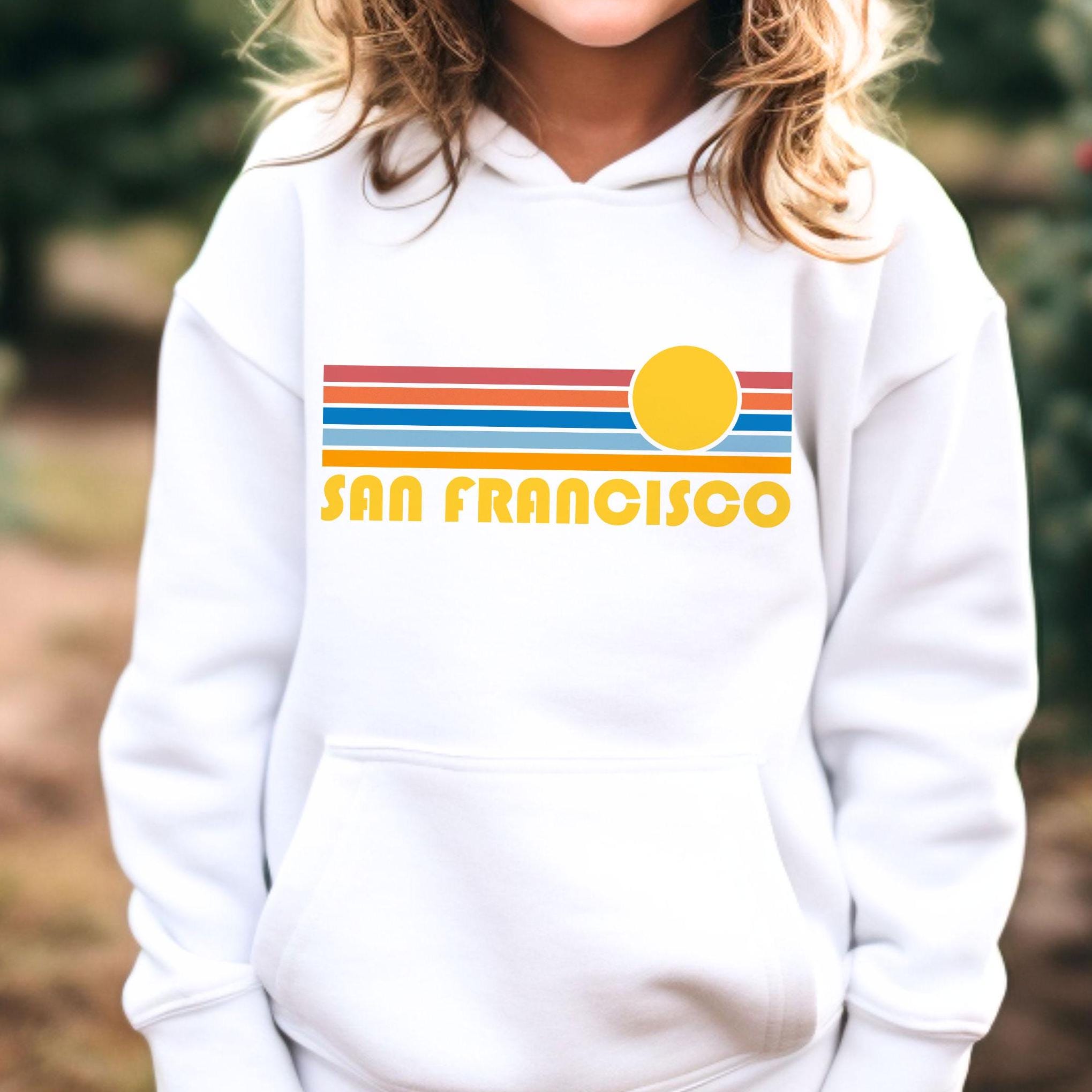 San Francisco California Youth Hoodie Retro Sunrise San Francisco Youth Sweatshirt Personalization Available Hoodie – Aesthetic Look · Must-Have Style