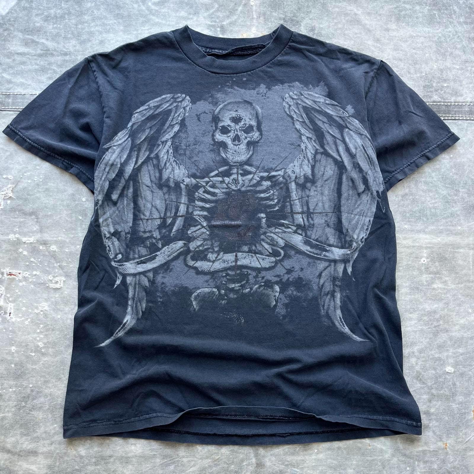 Vintage Y2K Faded Carbon Affliction Skull Grunge Shirt Graphic Tee – Everyday Comfort · High-Quality Print