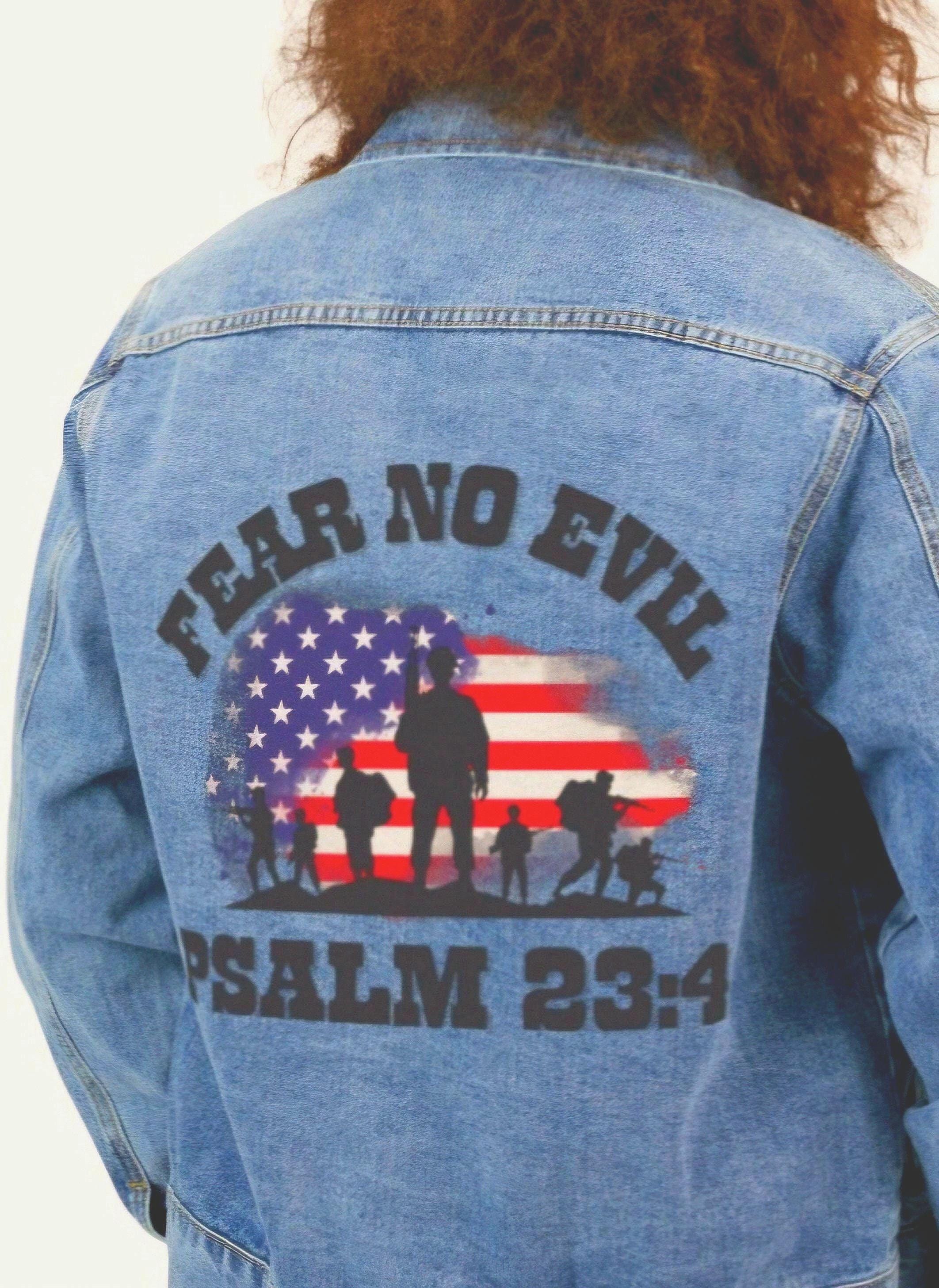 Mens Military Denim Jacket Christian Patriotic Jean Jacket Gift For Armed Services Veterans Husband Son Dad High Quality Denim Coat Graphic Tee – Cozy Vibes · Great Gift For Fans