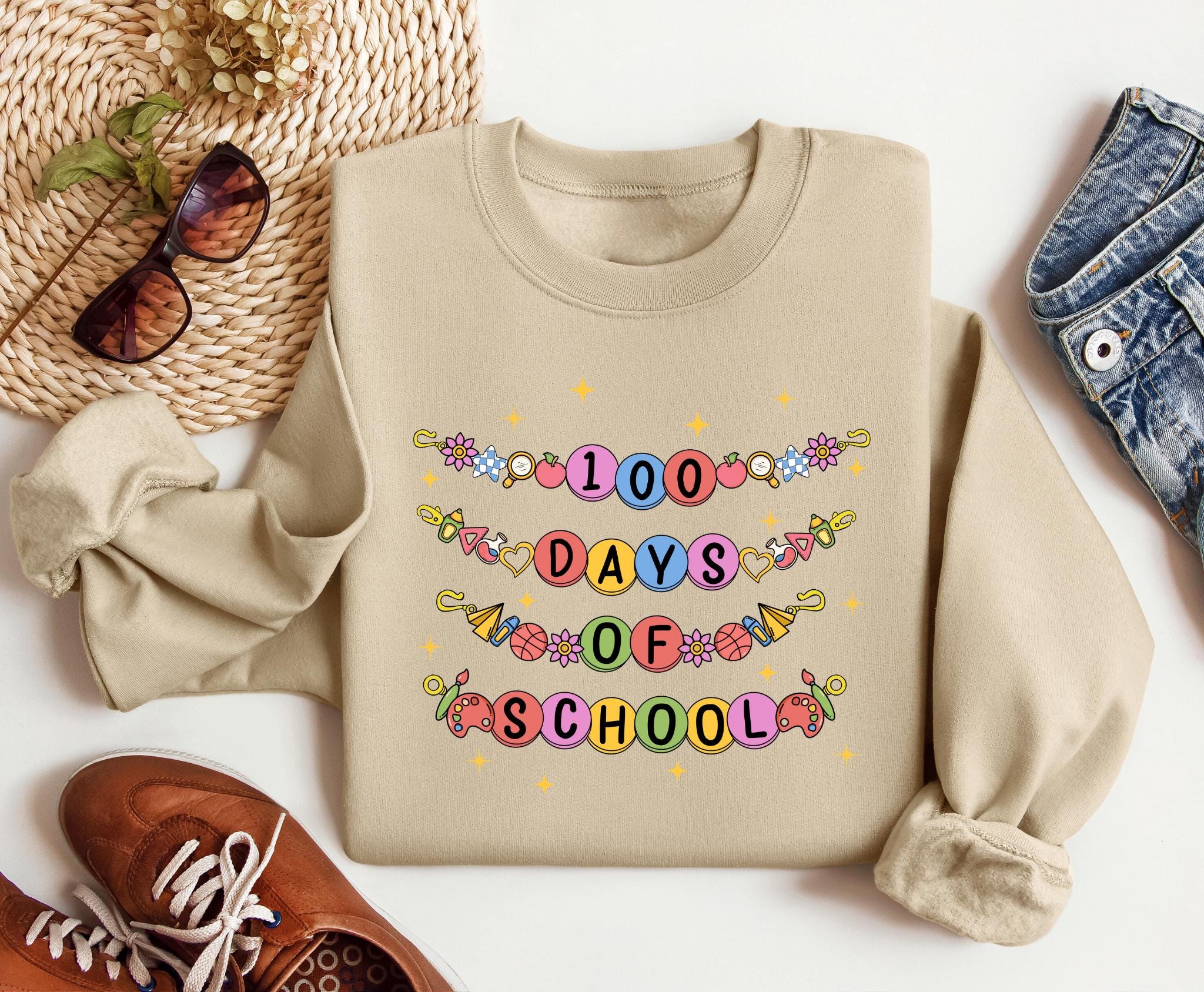 100 Days Of School Bracelet Shirt Teacher 100 Days of School Outfit Celebrate 100th Day of School Bracelet Trendy women39s sweatshirt Sweatshirt – Fan Favorite · High-Quality Print