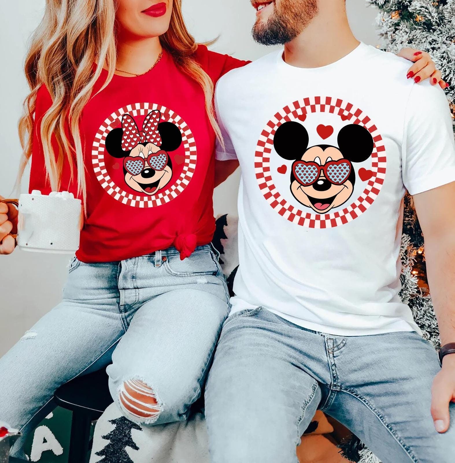 Mickey and Minnie Checkered Valentine T Shirt Disney Valentines Day Sweatshirt Couples Disney Valentine Gift Tee Romantic Disney Shirt Sweatshirt – Feel-Good Design · Must-Have Style