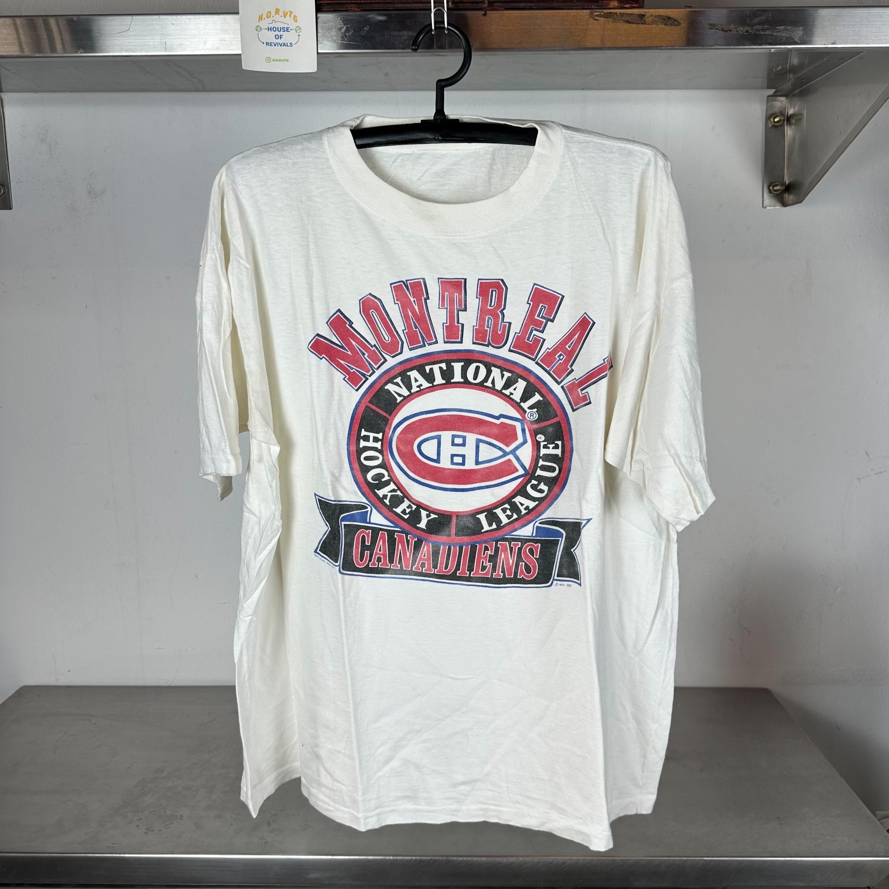 Vintage 90s Montreal Canadiens Hockey NHL single stitch T shirt Vintage Sports Tshirts Vintage NHL Tshirts Montreal Canadiens Tshirt Graphic Tee – Aesthetic Look · Top Pick For Any Outfit