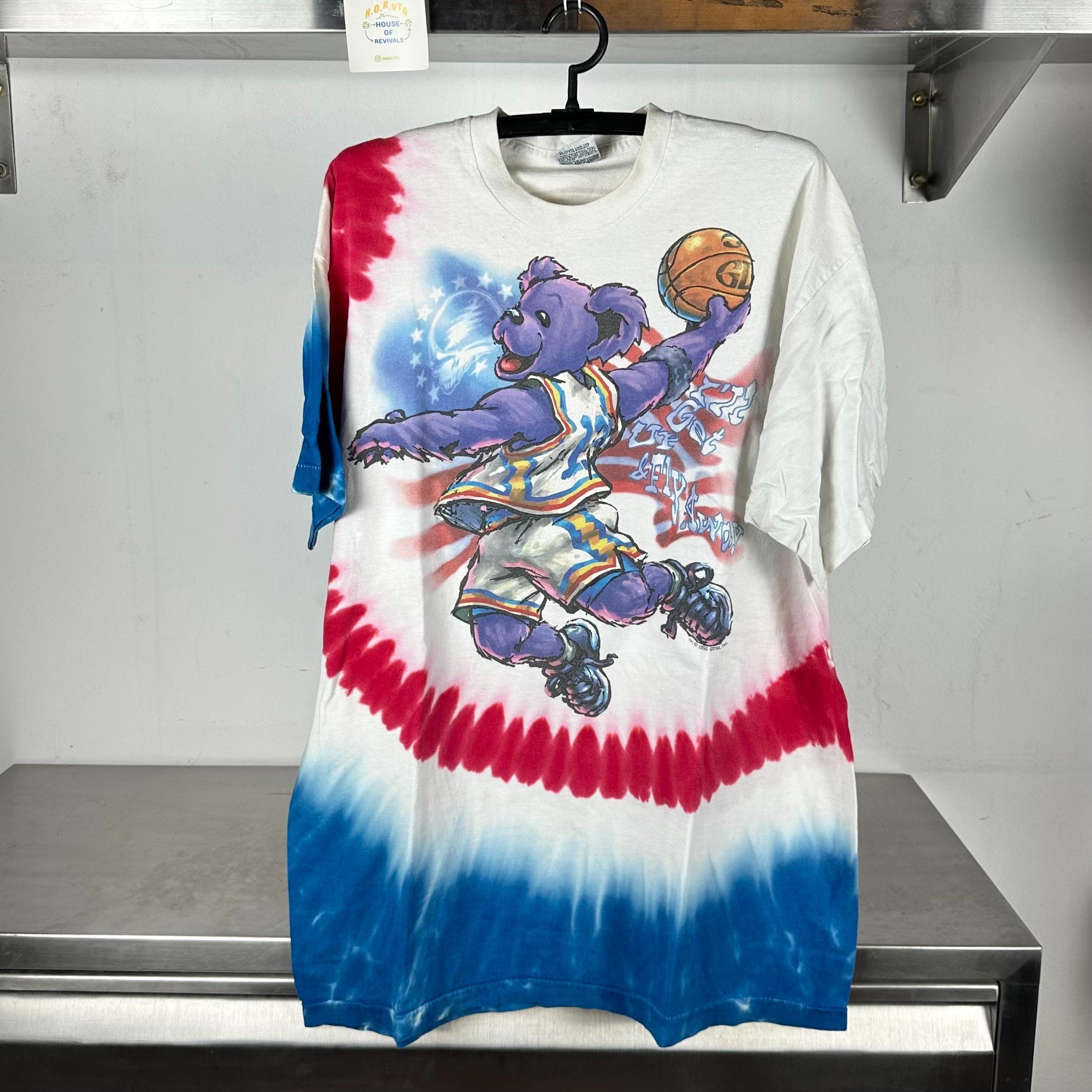 Vintage 1996 Grateful Dead Bear Basketball Dunk Liquid Blue single stitch Tie Dye Shirt Vintage Grateful Dead Band Tees Band Tshirt Graphic Tee – Warm & Stylish · Trending Graphic Apparel