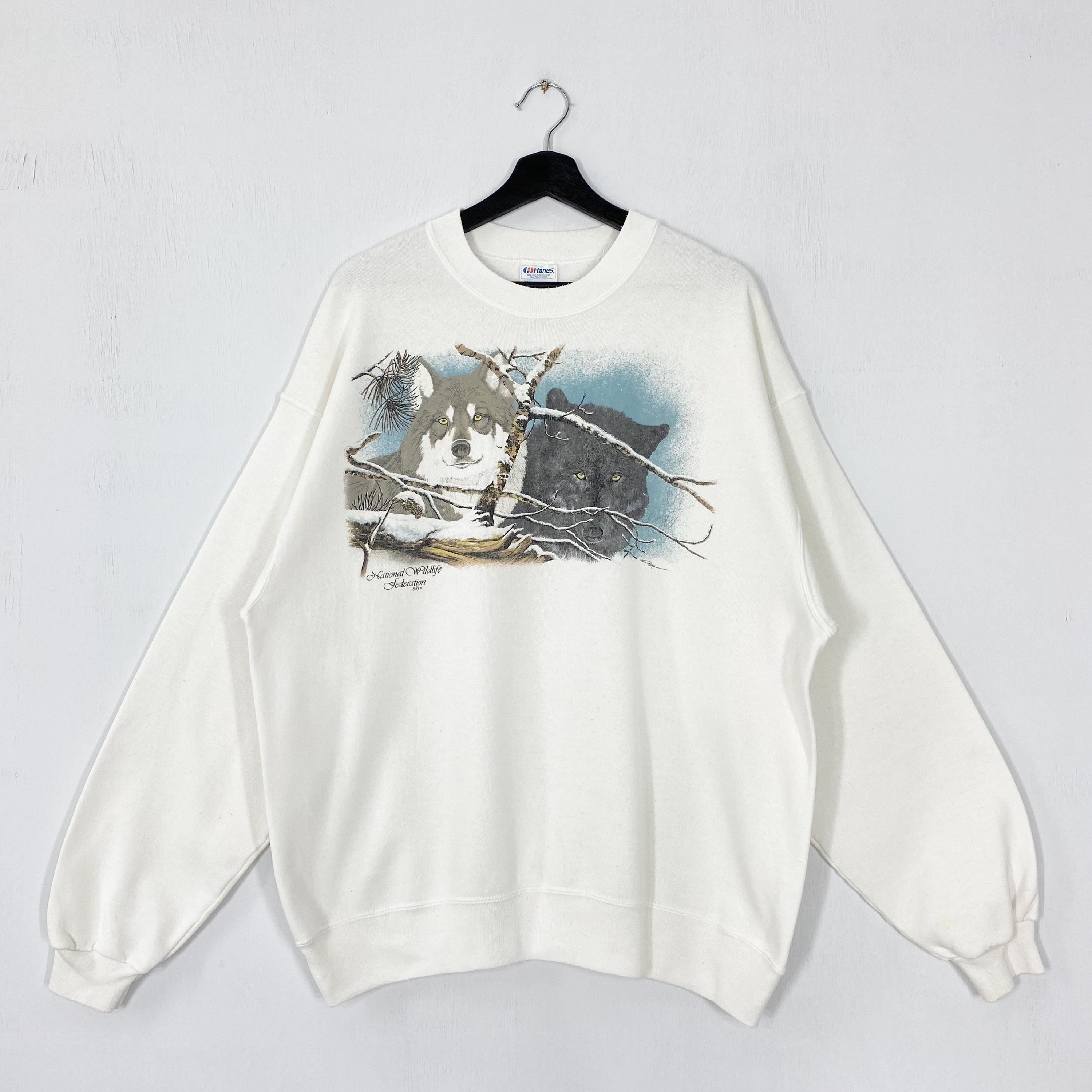 Vintage 90s Timber Wolf Sweatshirt Wolf Crewneck Alaska National Park Sweater Pullover Eagle Deer Bear Wolf Howling Print Logo White XLarge Sweatshirt – Bold Style · Must-Have Style