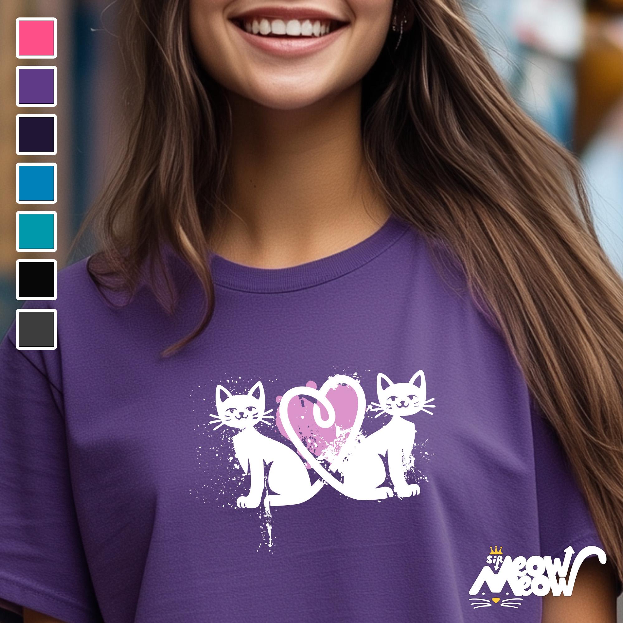 Two Cats Heart T Shirt Romantic Feline Love Tee Perfect Gift for Cat Lovers Pet Parents Graphic Tee – Premium Graphic · Trending Graphic Apparel