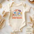 Personalized Bodysuit Baby Custom Gift Retro Wildflower Baby Bodysuit Baby Girl Clothes Boho Baby Shower Gift Girl Baby Girl Outfit Retro Graphic Tee – Premium Graphic · High-Quality Print
