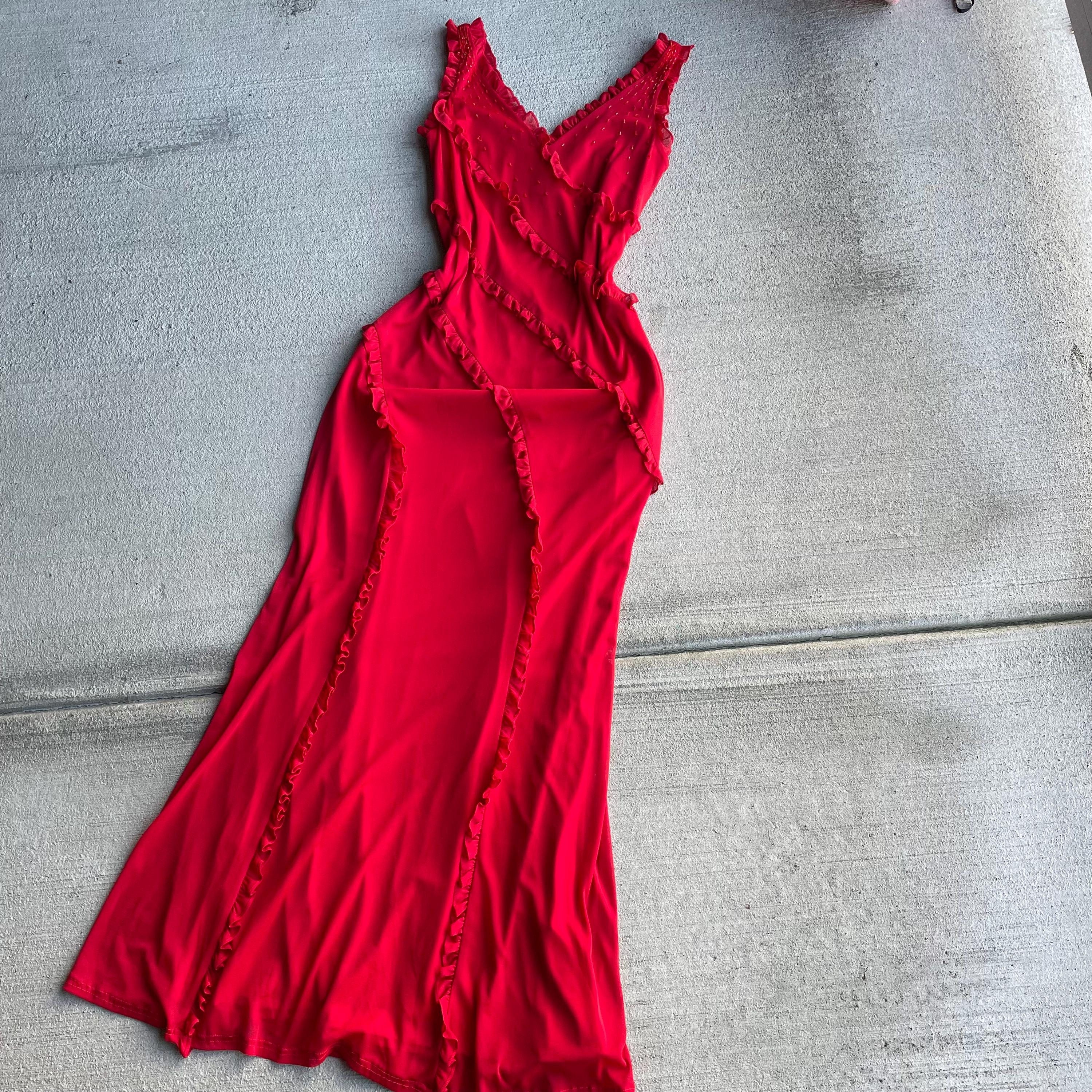 y2k vintage 2000s red ruffle beaded formal dress size 10 medium Graphic Tee – Bold Style · Trending Graphic Apparel