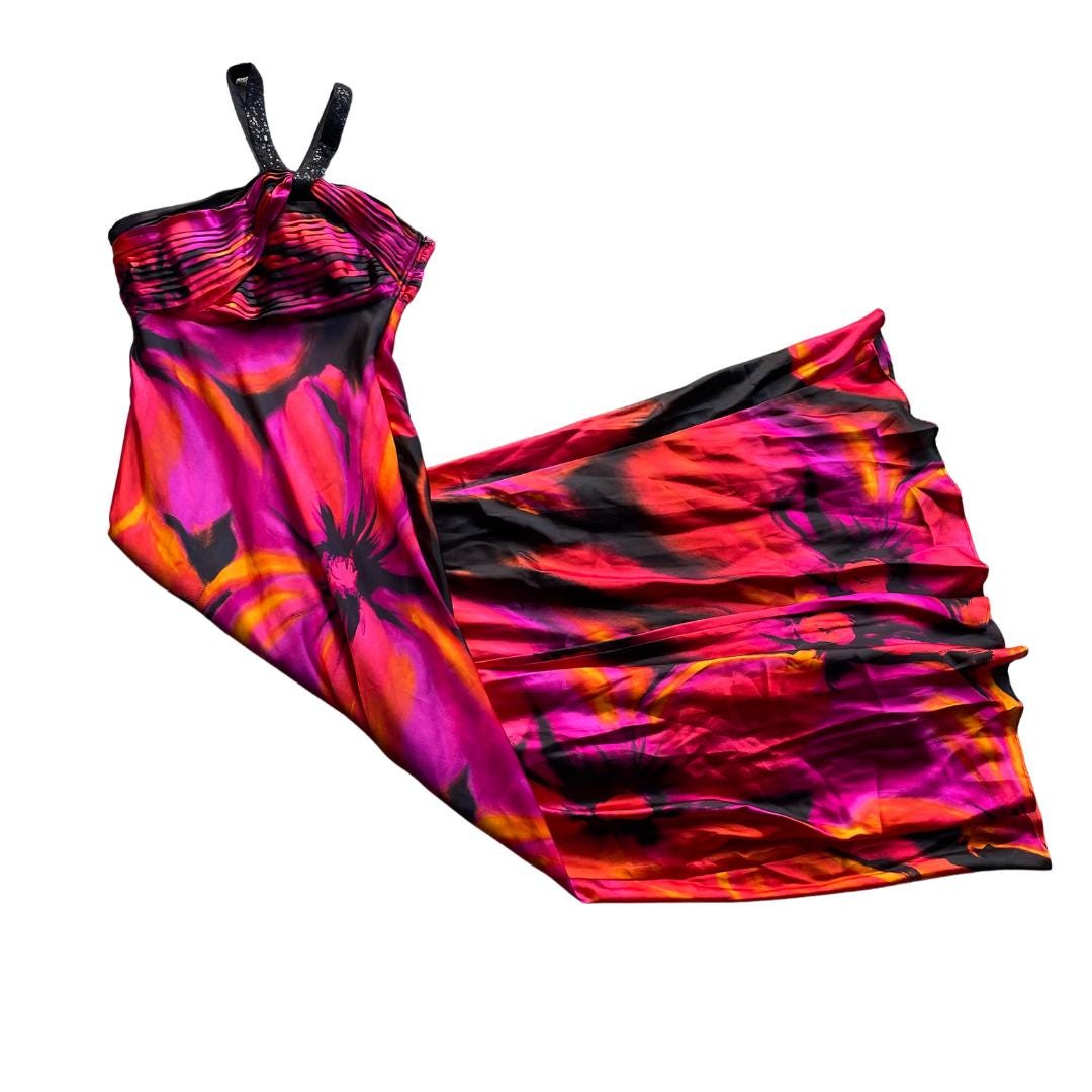 y2k vintage 2000s pink and orange satin maxi halter backless dress size 56 Graphic Tee – Soft Feel · Trending Graphic Apparel