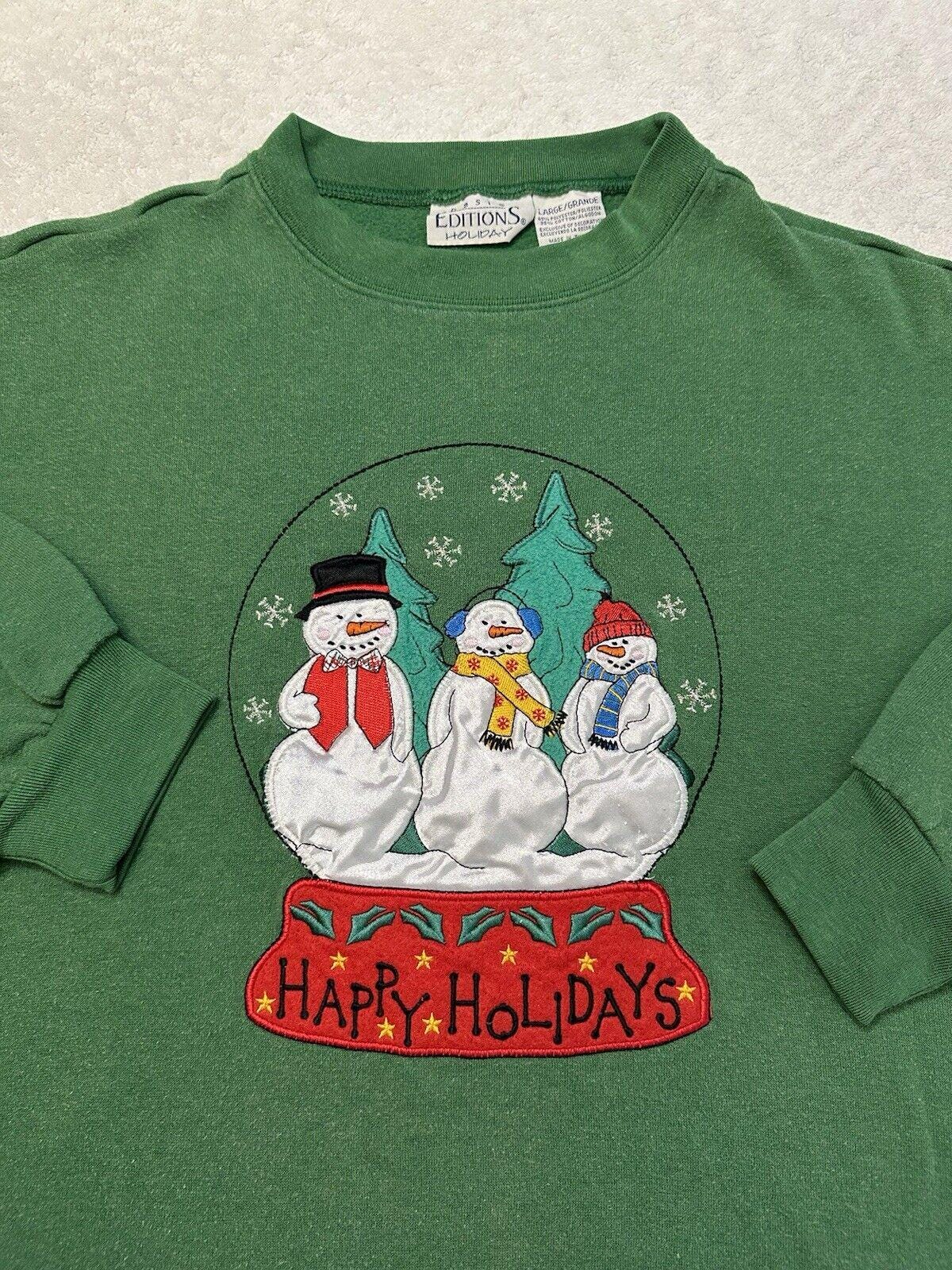 Vintage 1980s 1990s Happy Holidays Snowman Snow Globe Snow Sweatshirt Womens L Sweatshirt – Bold Style · Must-Have Style