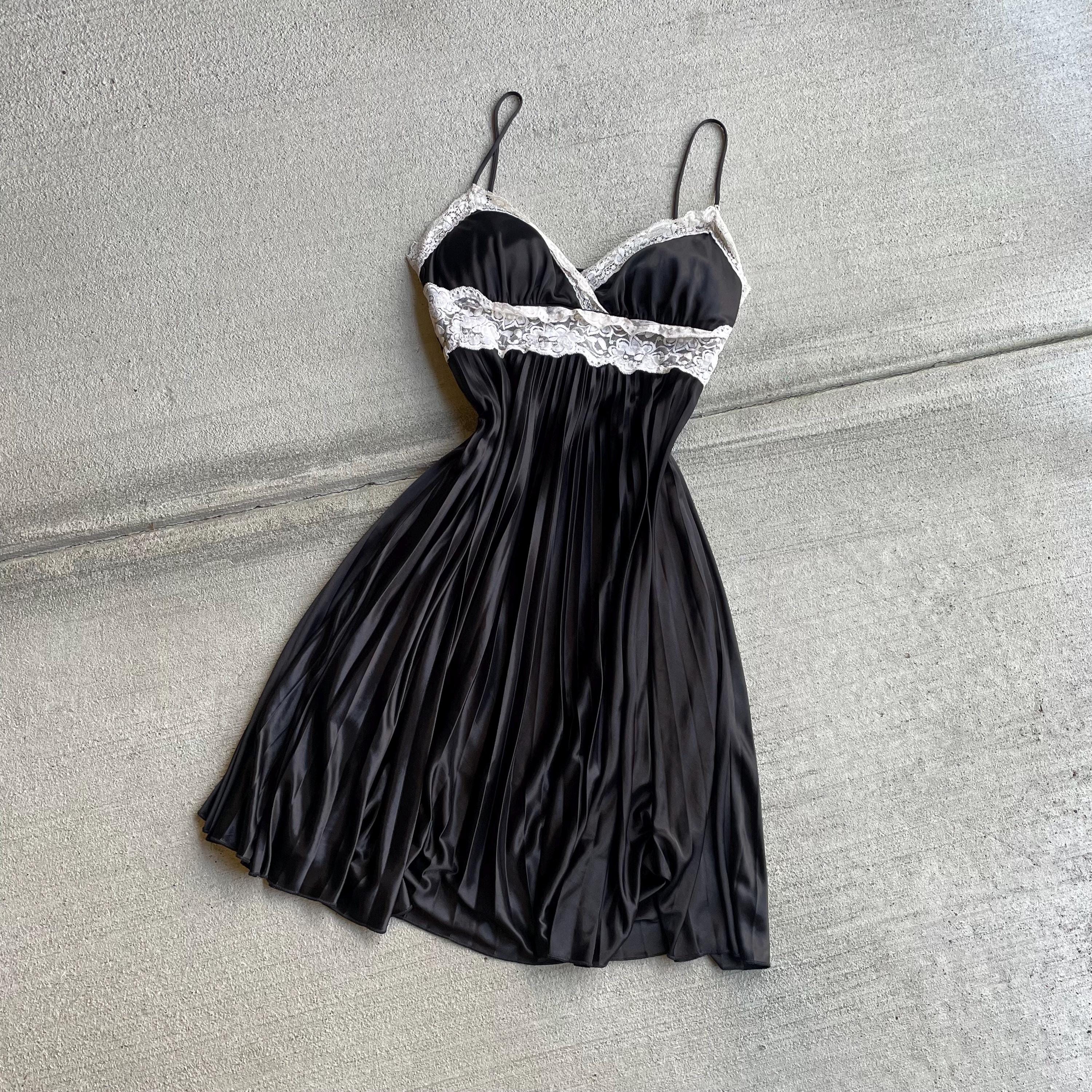 XOXO y2k early 2000s black pleated lace trim satin dress size M Graphic Tee – Bold Style · Must-Have Style