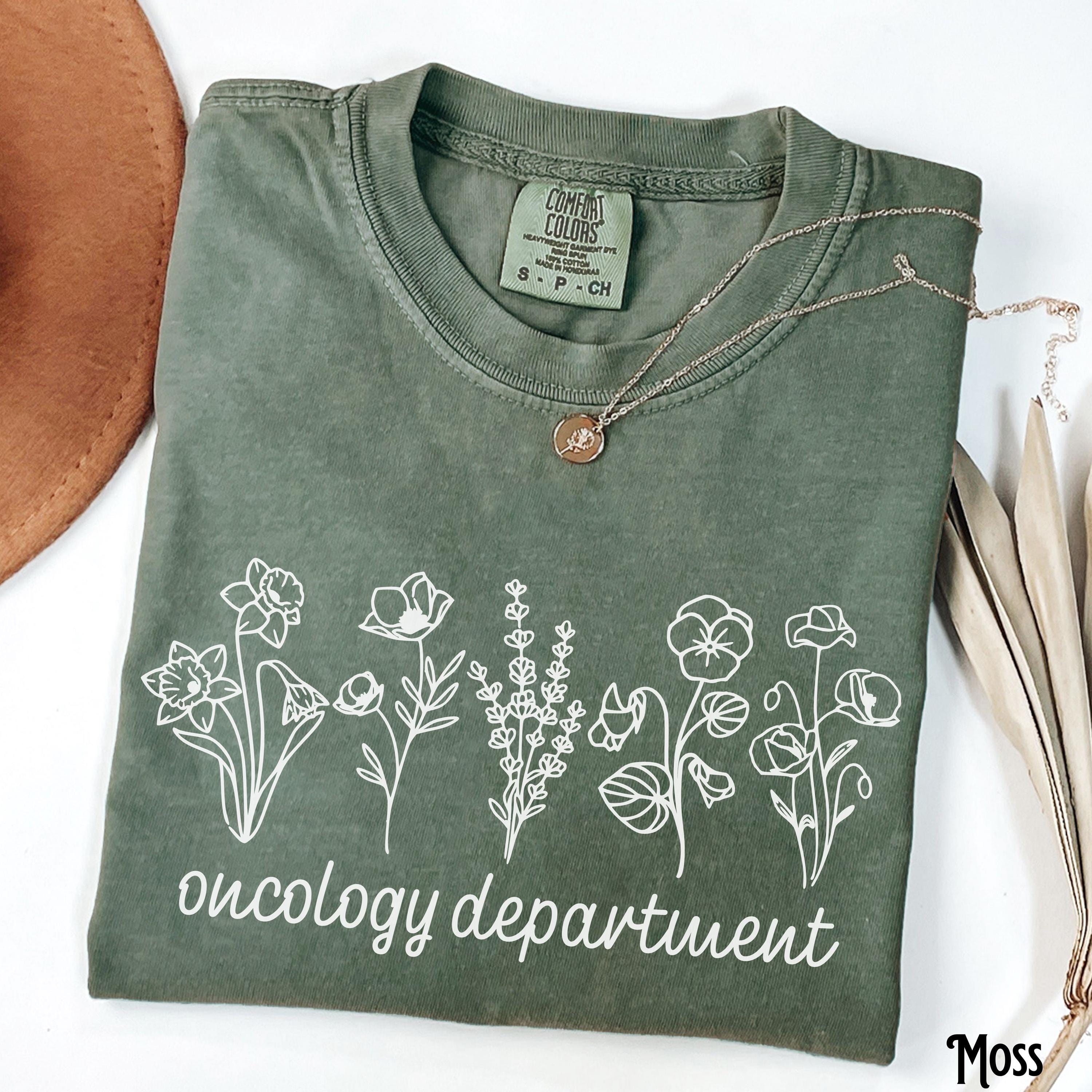 Oncology Department T Shirt ONC Nurse Tshirt RN Tee Cancer Doctor Hematology Chemo Radiation Botanical Flowers Gift Graphic Tee – Aesthetic Look · Perfect For Daily Wear