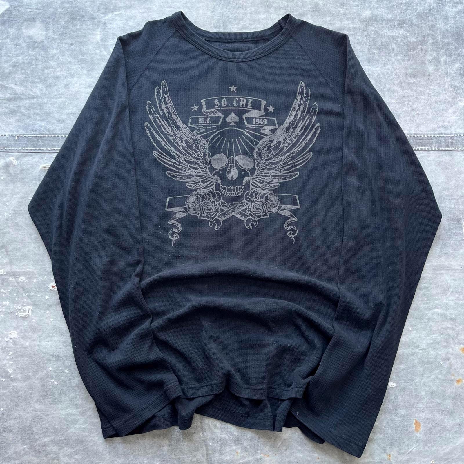 Vintage Y2K Affliction Grunge Punk Thermal Skull Wings Shirt Graphic Tee – Bold Style · Top Pick For Any Outfit