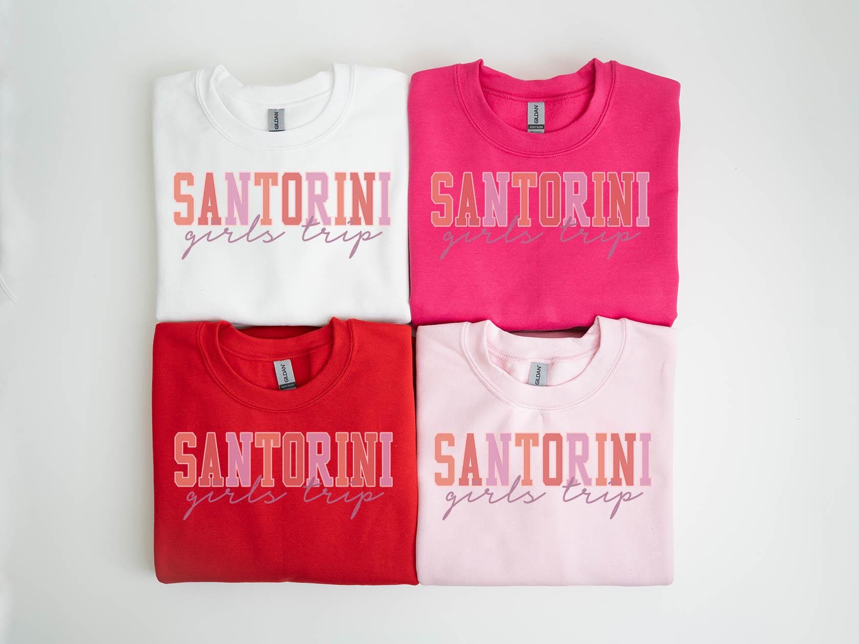 Santorini Sweatshirt Girls Trip Sweatshirt Vacation Matching Group Crewneck Shirt Long Sleeve Sweatshirt – Easygoing Wear · High-Quality Print