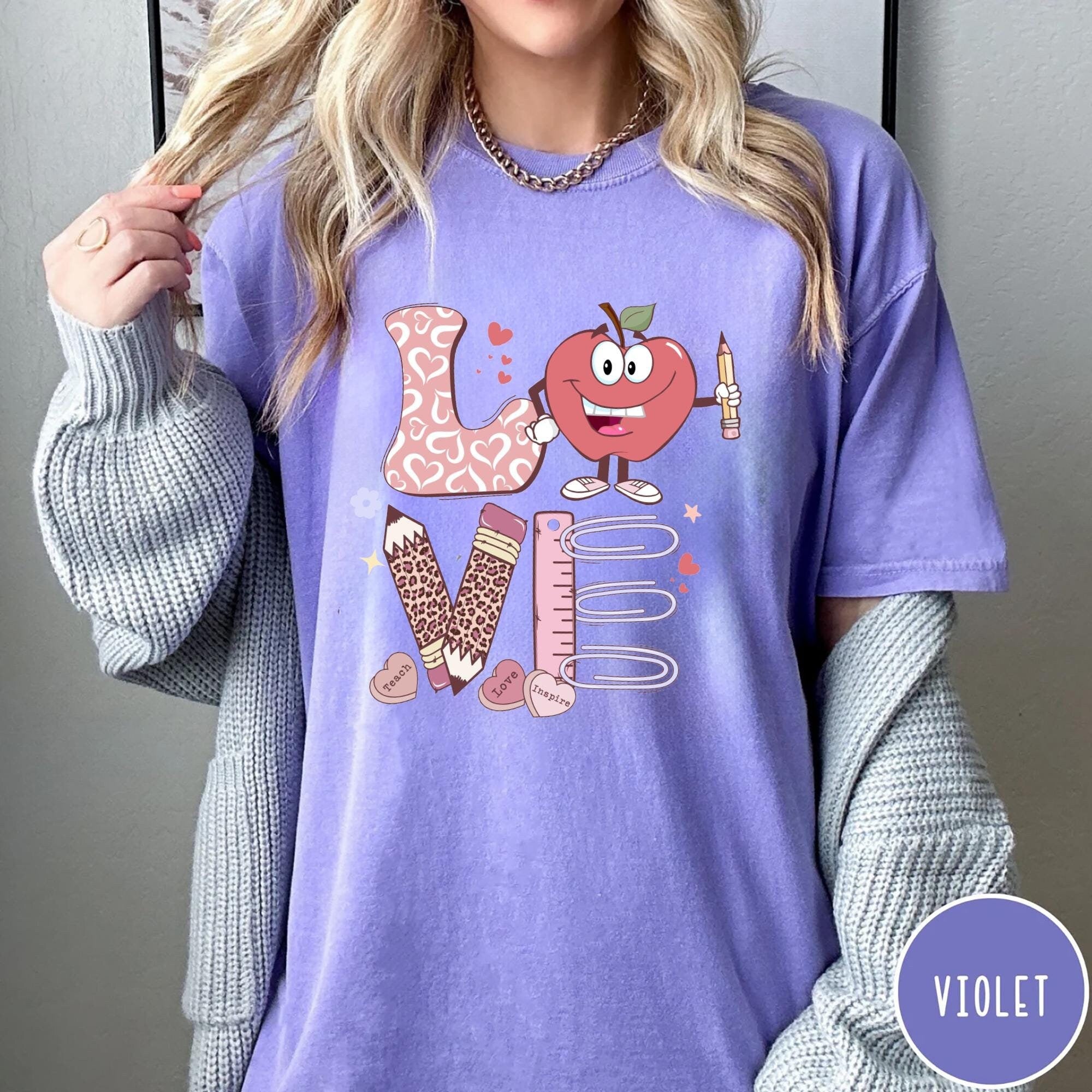 Cute Teacher Valentine shirt Retro Heart Sweatshirt Back to School Shirt Love Shirt Teacher Tee Teacher ShirtValentine Teacher Shirt Sweatshirt – Cozy Vibes · Great Gift For Fans