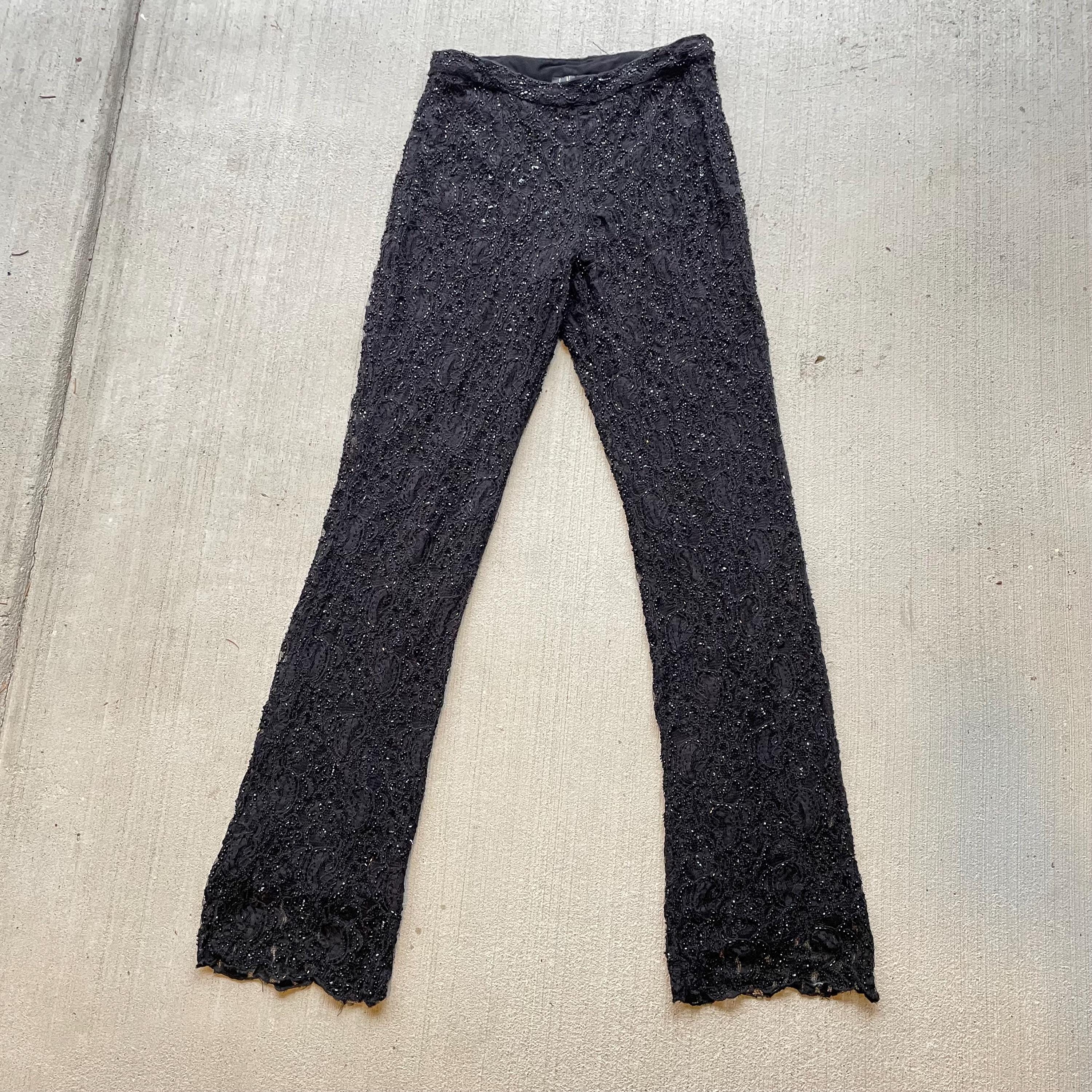 90s vintage beaded lace black high rise pants size 8 Graphic Tee – Bold Style · High-Quality Print
