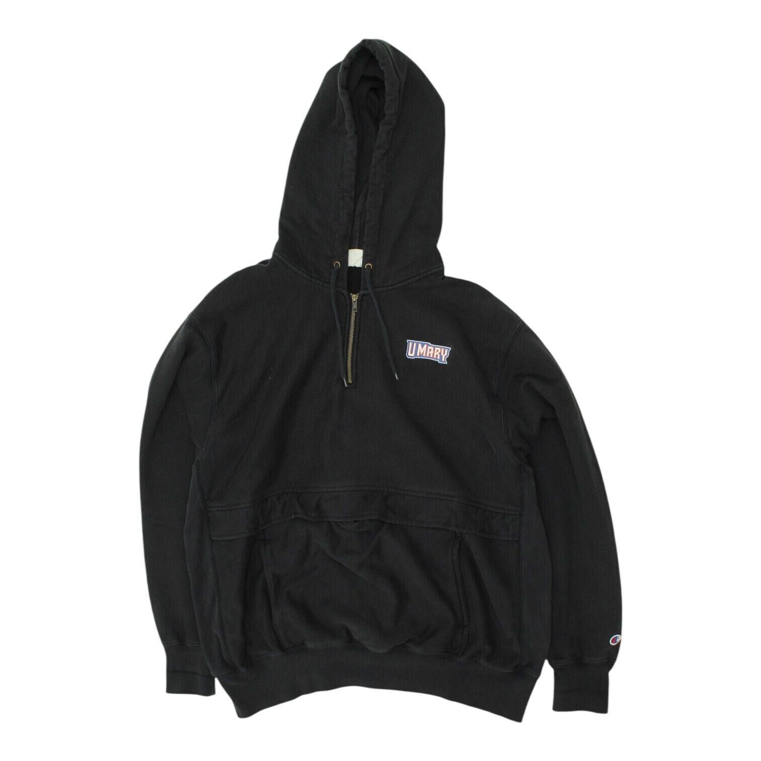 U Mary Mens Black Half Zip Champion Hoodie Vintage University Hoody VTG Hoodie – Soft Feel · Perfect For Daily Wear