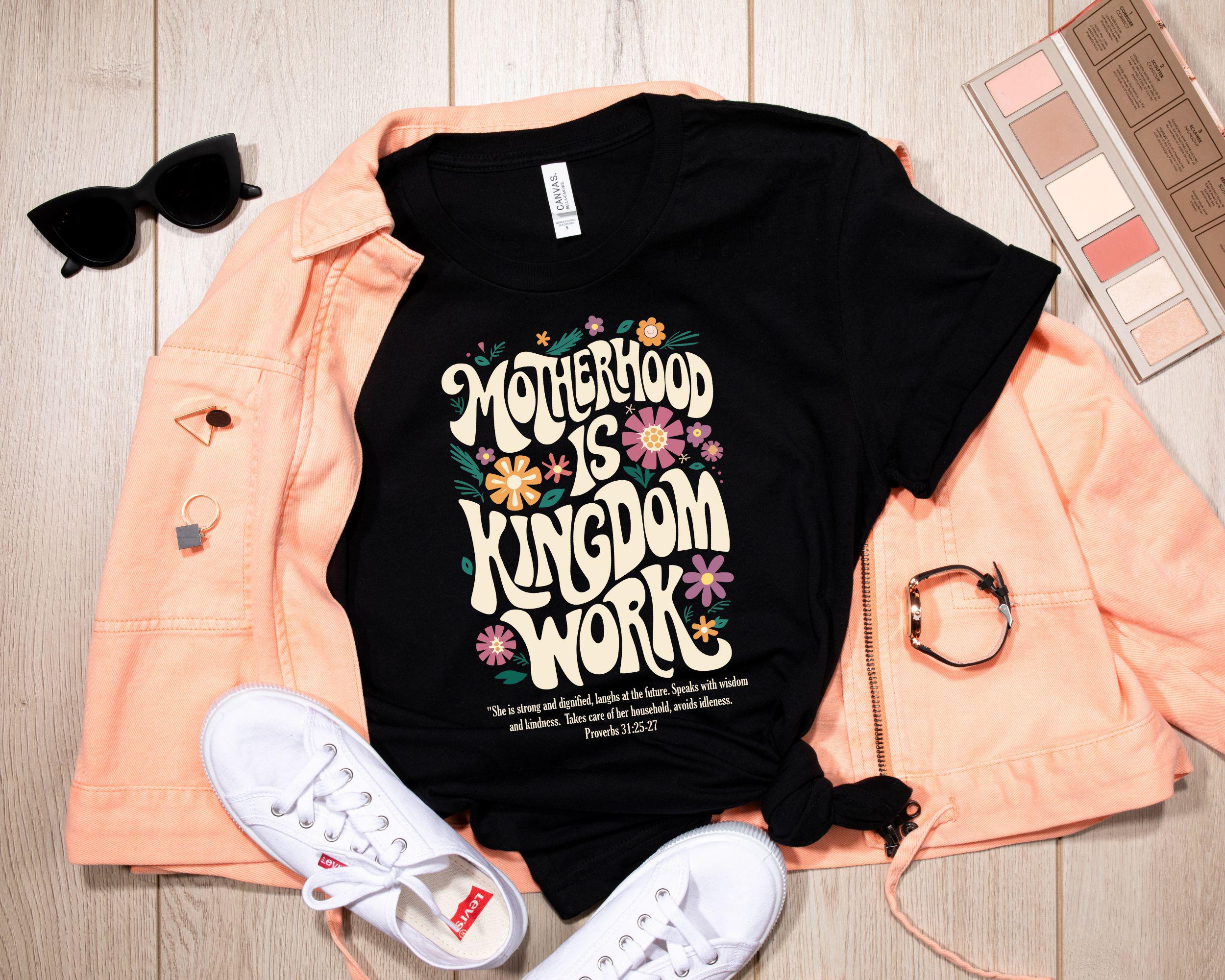 Trendy Mom Shirt Motherhood is Kingdom Work Shirt Christian Mom Shirt Retro Christian Mom T ShirtChristian Mothers Day ShirtBible Shirt Graphic Tee – Everyday Comfort · Top Pick For Any Outfit