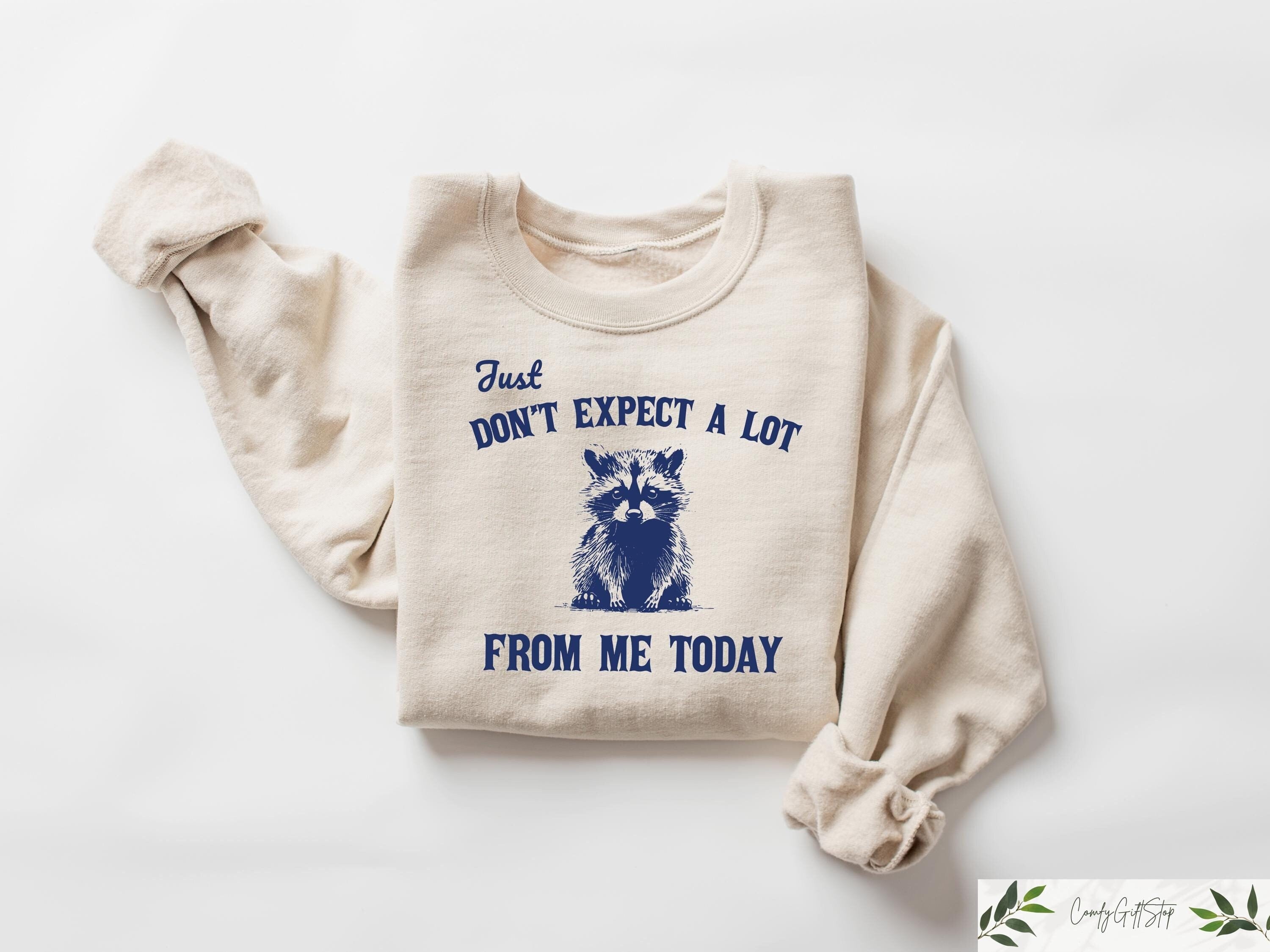 Don39t Expect A Lot From Me Today Sweatshirt Funny Crewneck Sarcastic Raccoon Shirt Retro Graphic Tee Trendy Meme TShirt Adult Humor Tee Sweatshirt – Bold Style · Perfect For Daily Wear