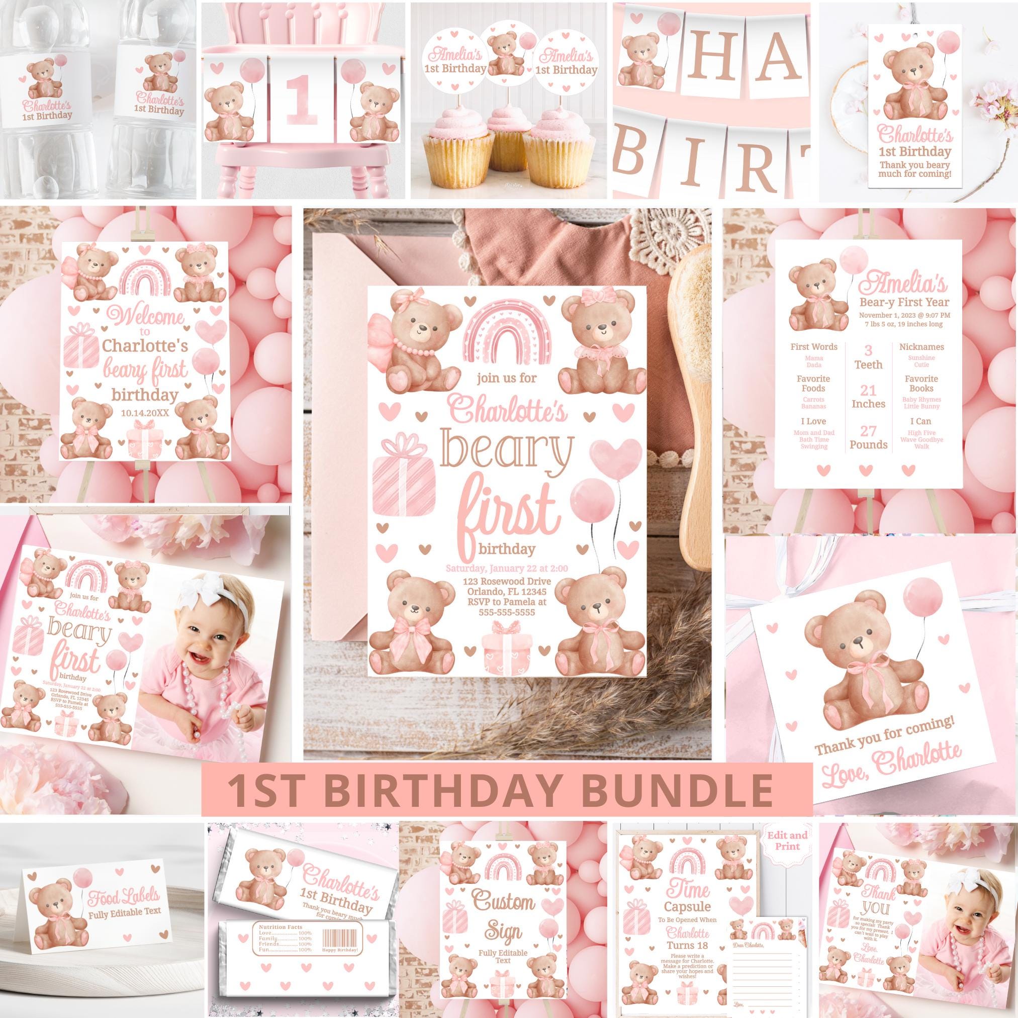 Beary First Birthday Bundle Girl Bear First Birthday Coquette Birthday Decor 1St Birthday Bundle Bear 1st Birthday Girl Bear Birthday BT1 Graphic Tee – Feel-Good Design · Great Gift For Fans