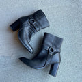 y2k early 00s black leather square toe high heel moto ankle boot size 75 Graphic Tee – Soft Feel · Perfect For Daily Wear