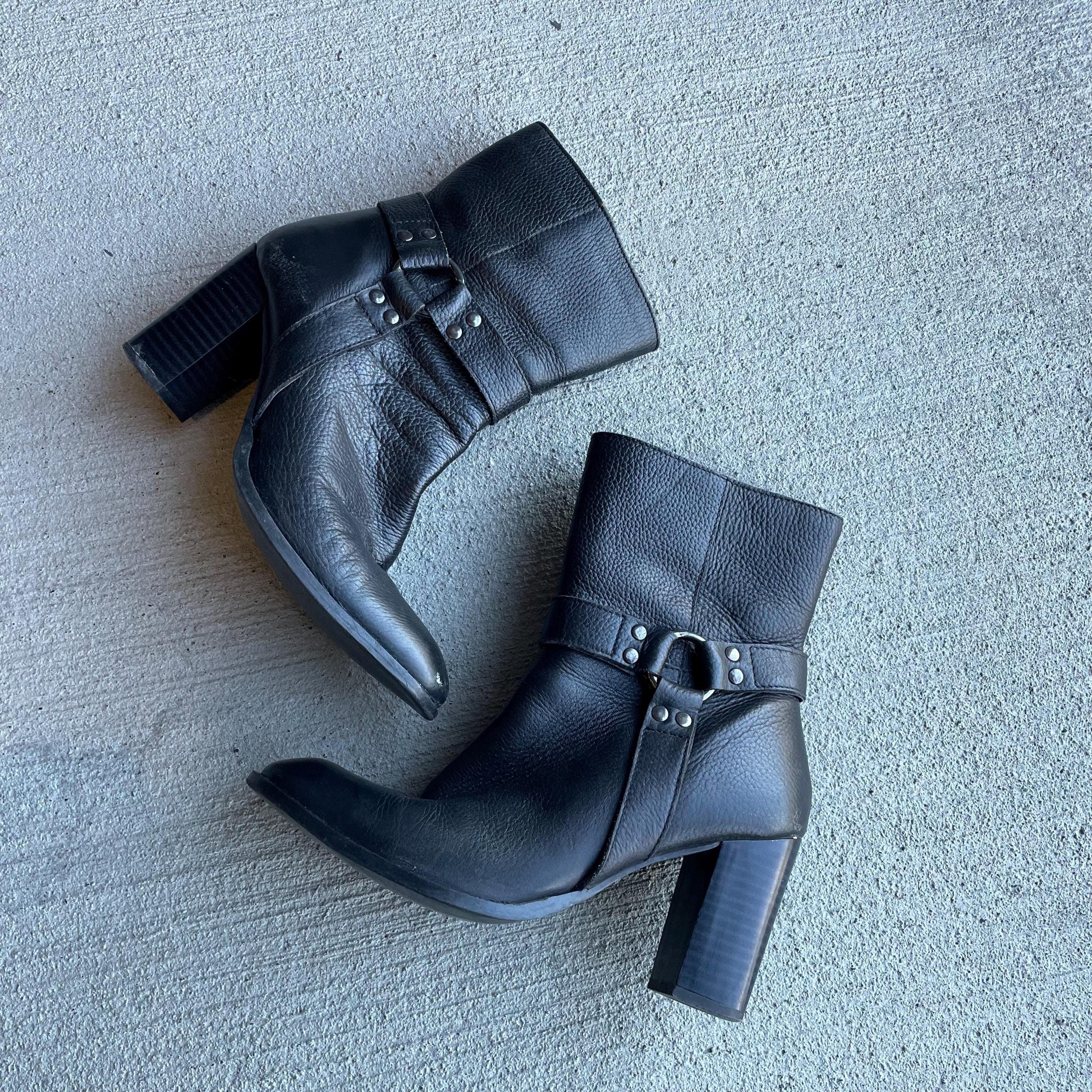y2k early 00s black leather square toe high heel moto ankle boot size 75 Graphic Tee – Soft Feel · Perfect For Daily Wear
