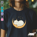 Sleeping Cat on Crescent Moon T Shirt Dreamy Night Sky Tee Celestial Cat Lover Gift Graphic Tee – Aesthetic Look · Great Gift For Fans