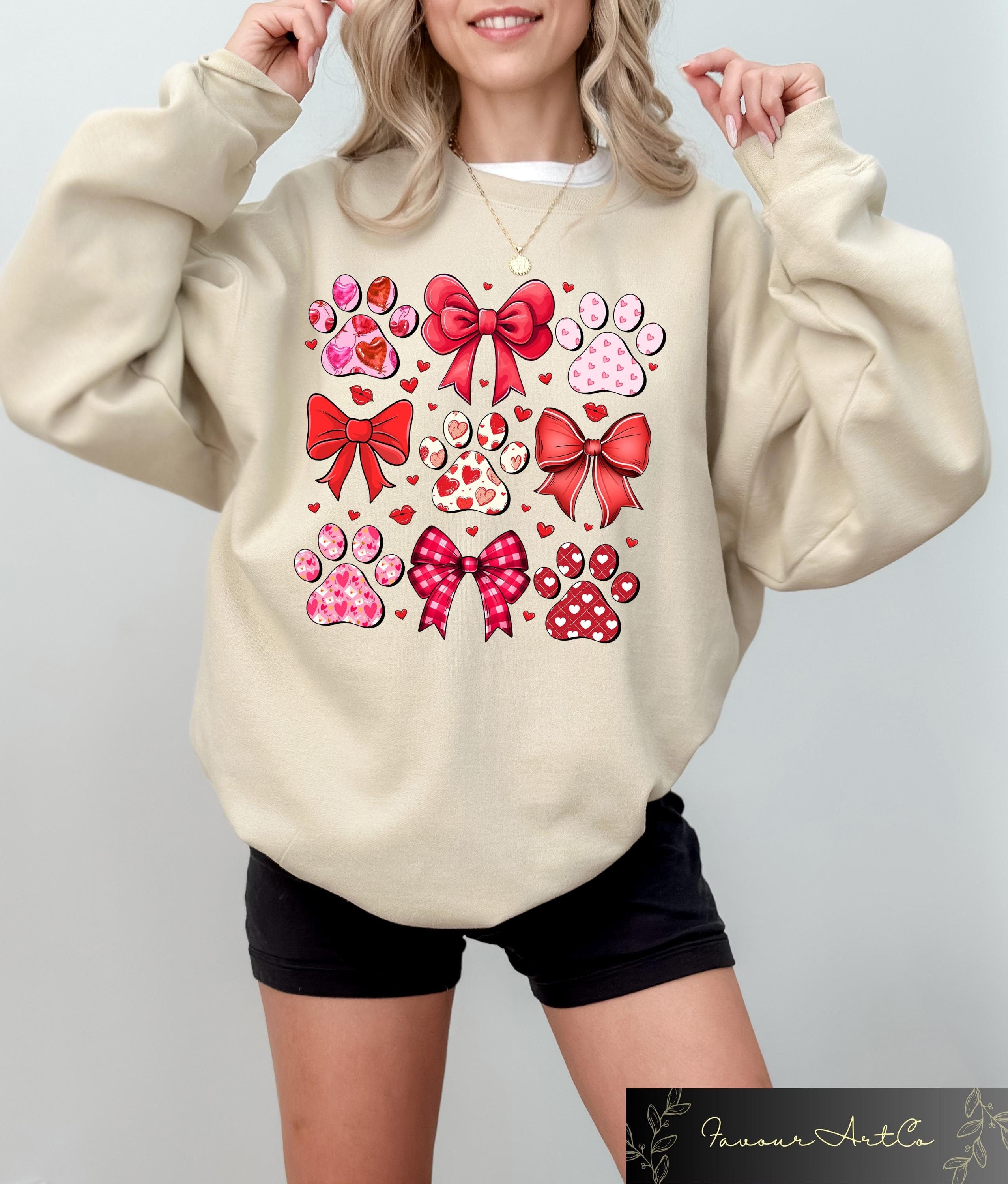 Pink Valentine Puppy Paw Sweatshirt Coquette Dog Mom Valentine Tee Gift For Dog Lover Valentine Coquette Bow Sweater Animal Lover Tshirt Sweatshirt – Bold Style · Trending Graphic Apparel