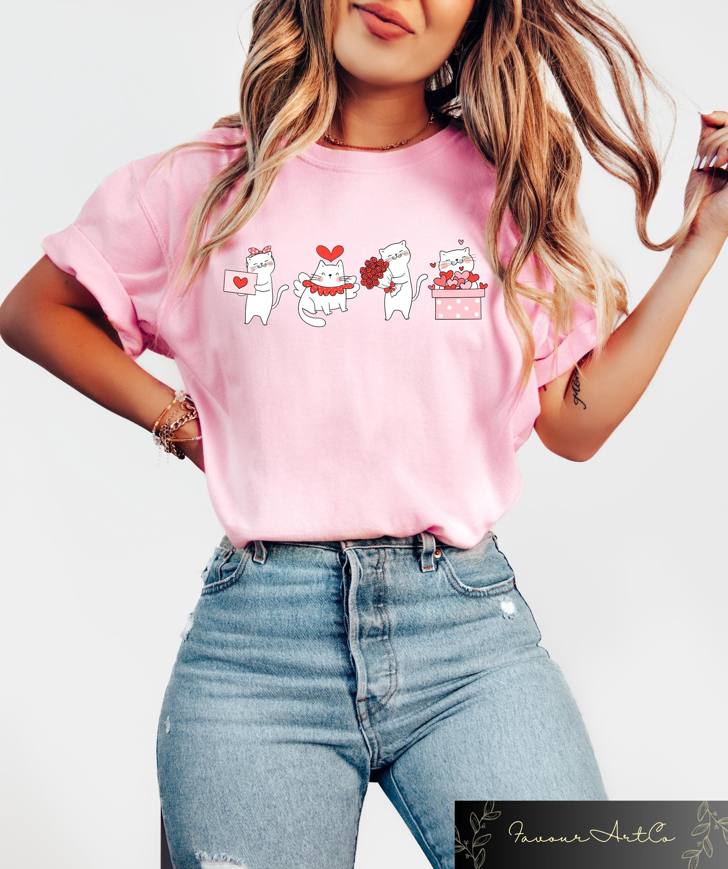 Retro Comfort Valentine Cat T shirt Valentine39s Day Cat Shirt Cat Mom Sweatshirt Gift For Animal Lover Cat Mom Outfit Aesthetic Tee Sweatshirt – Easygoing Wear · Must-Have Style