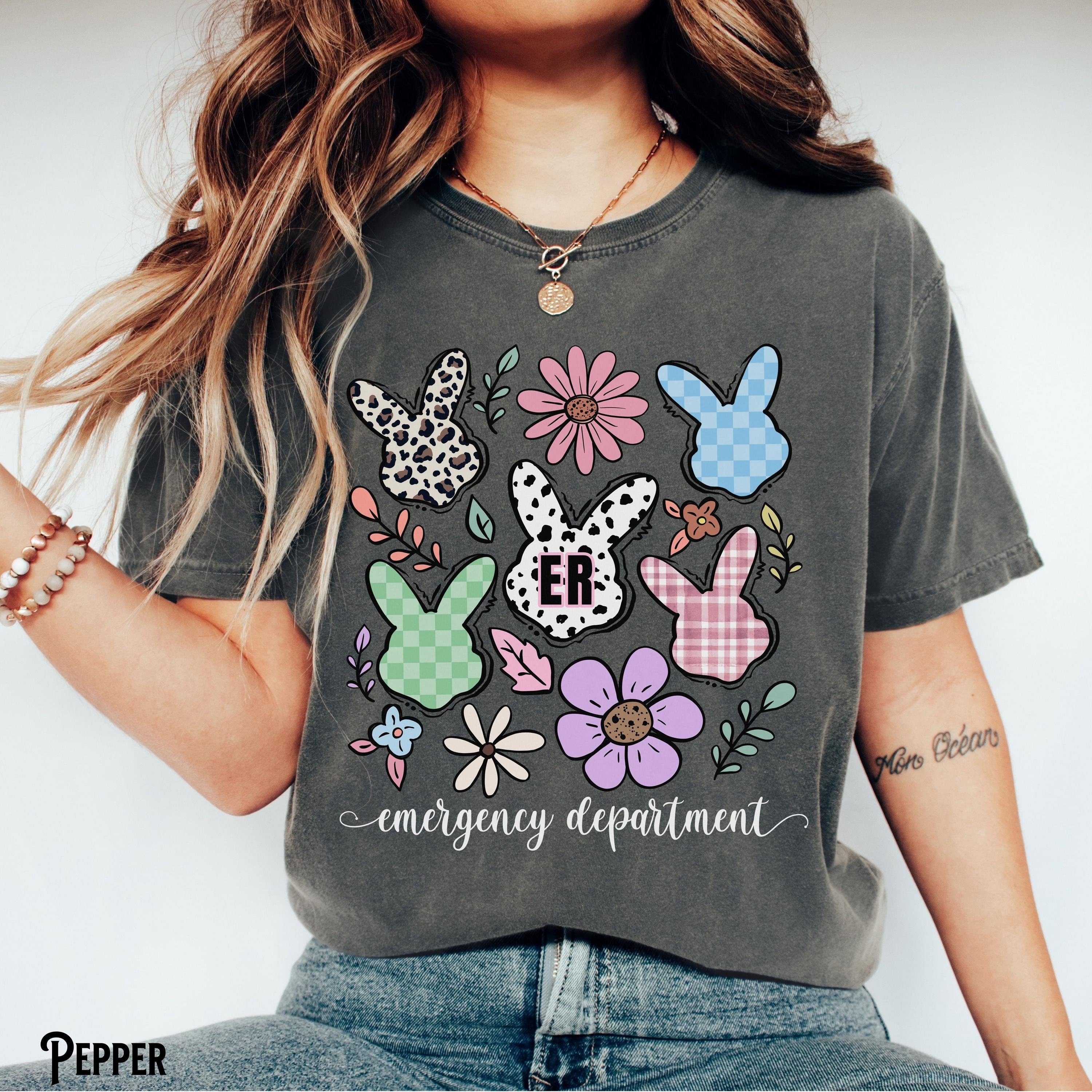Emergency Department Easter Shirt ER Nurse Doctor Crew RN LPN Easter Bunny Tee Spring Flowers Emergency Room Gift Graphic Tee – Fan Favorite · High-Quality Print