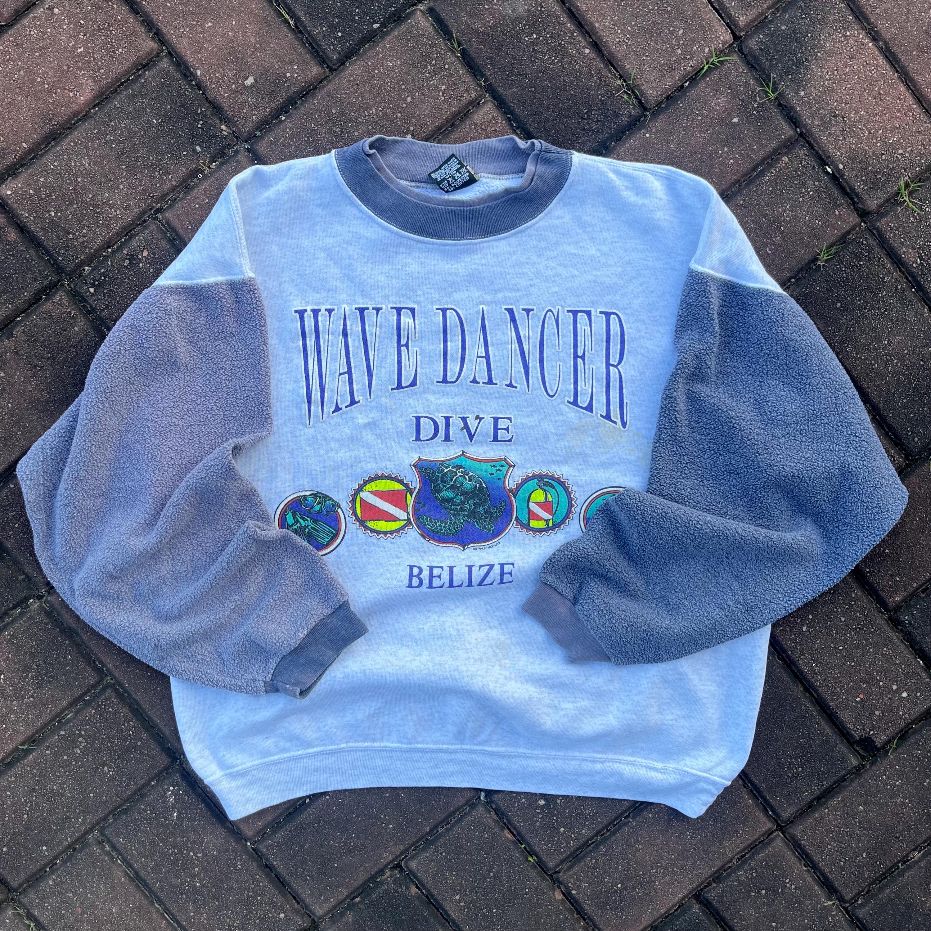 Vintage 90s H L Miller Tag Wave Dancer Dive Belize Big Logo Printed Sweatshirt Pullover Crewneck Sweater Baggie Colour Light Gray Size Large Sweatshirt – Cozy Vibes · High-Quality Print
