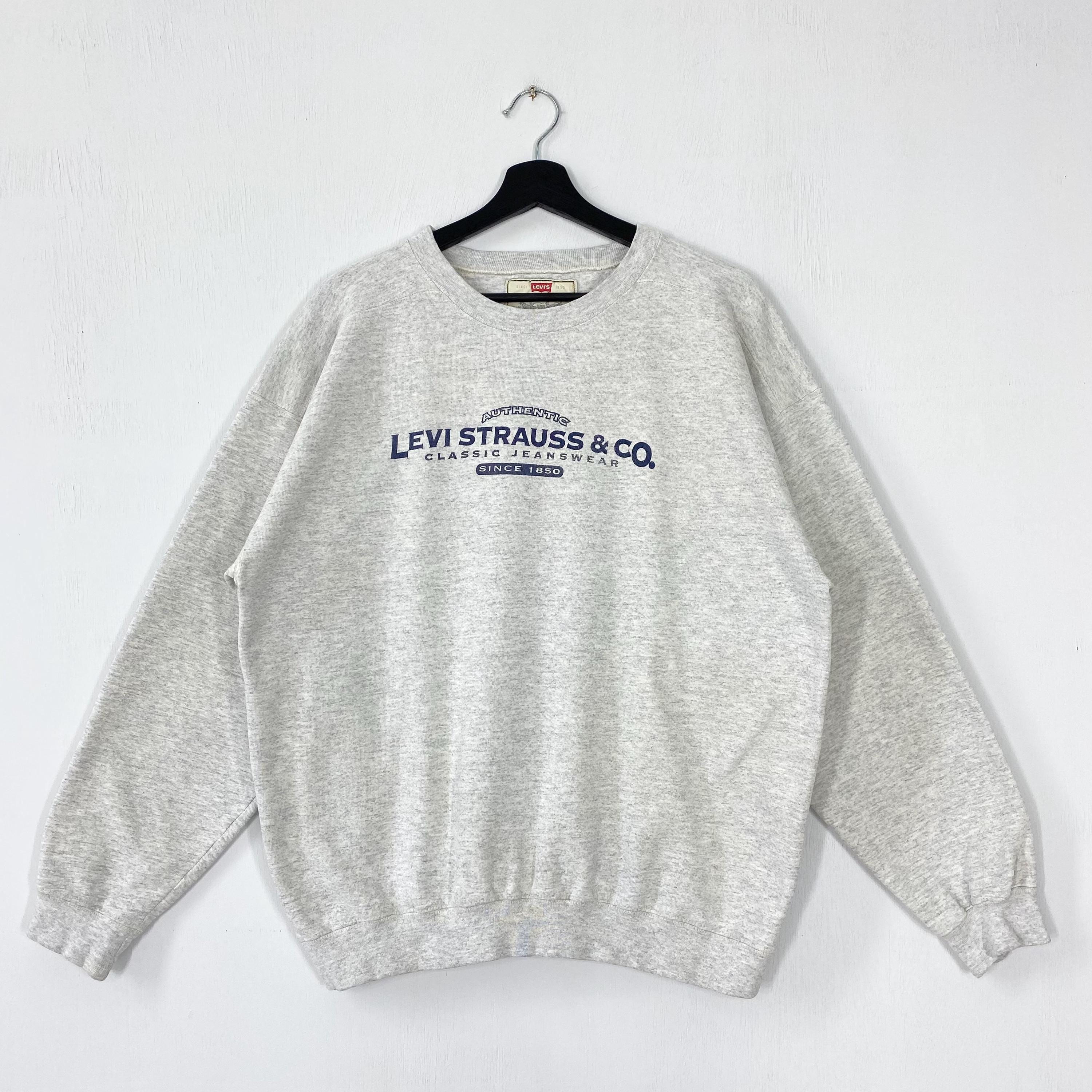 Vintage 90s Levi39s Strauss Sweatshirt Levi39s Authentic Crewneck Levis Denim Sweater Pullover American Levi39s Strauss Print Logo Grey Medium Sweatshirt – Warm & Stylish · Great Gift For Fans